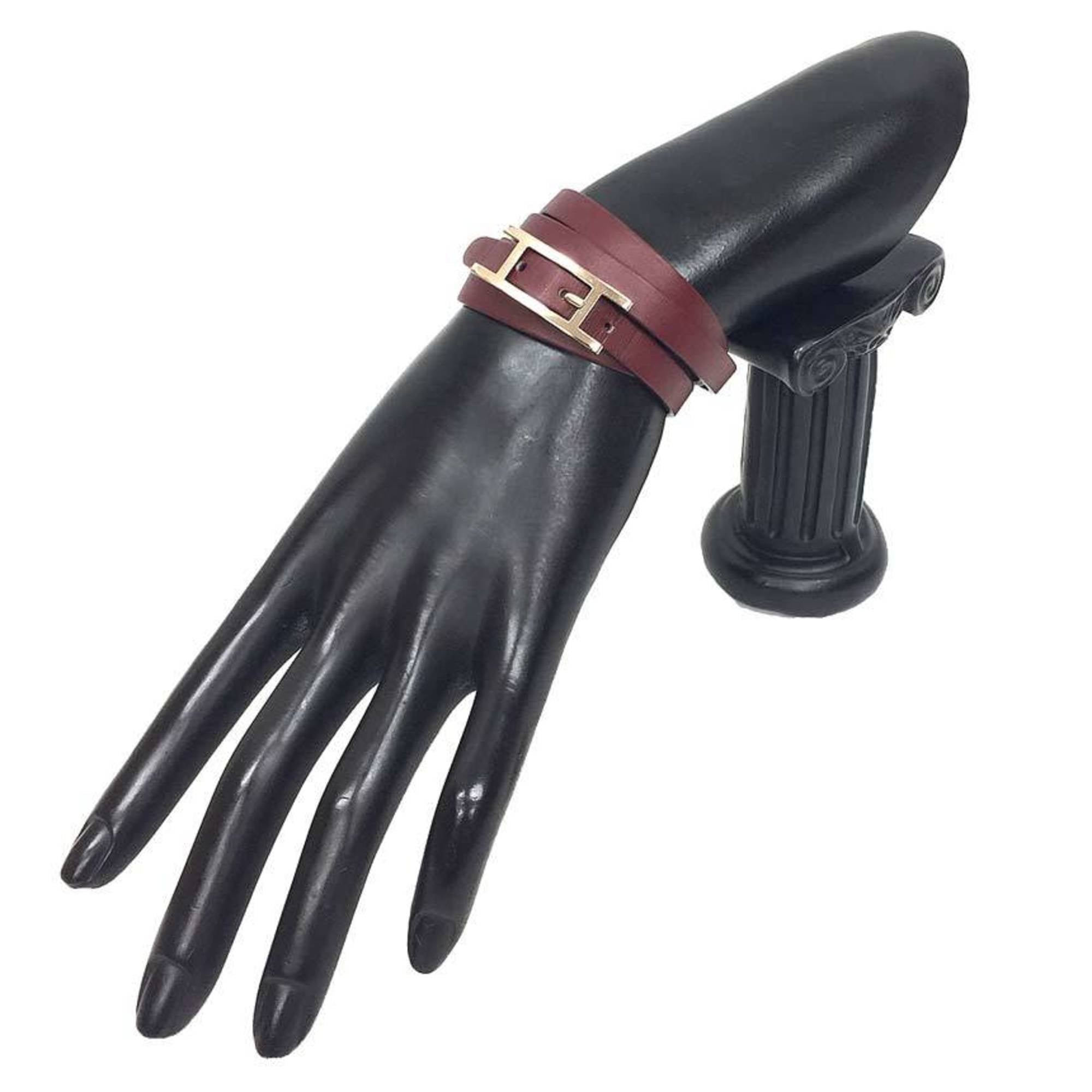 Hermes Hapi Rouge H Leather Charm Bracelet (Pre-Owned)