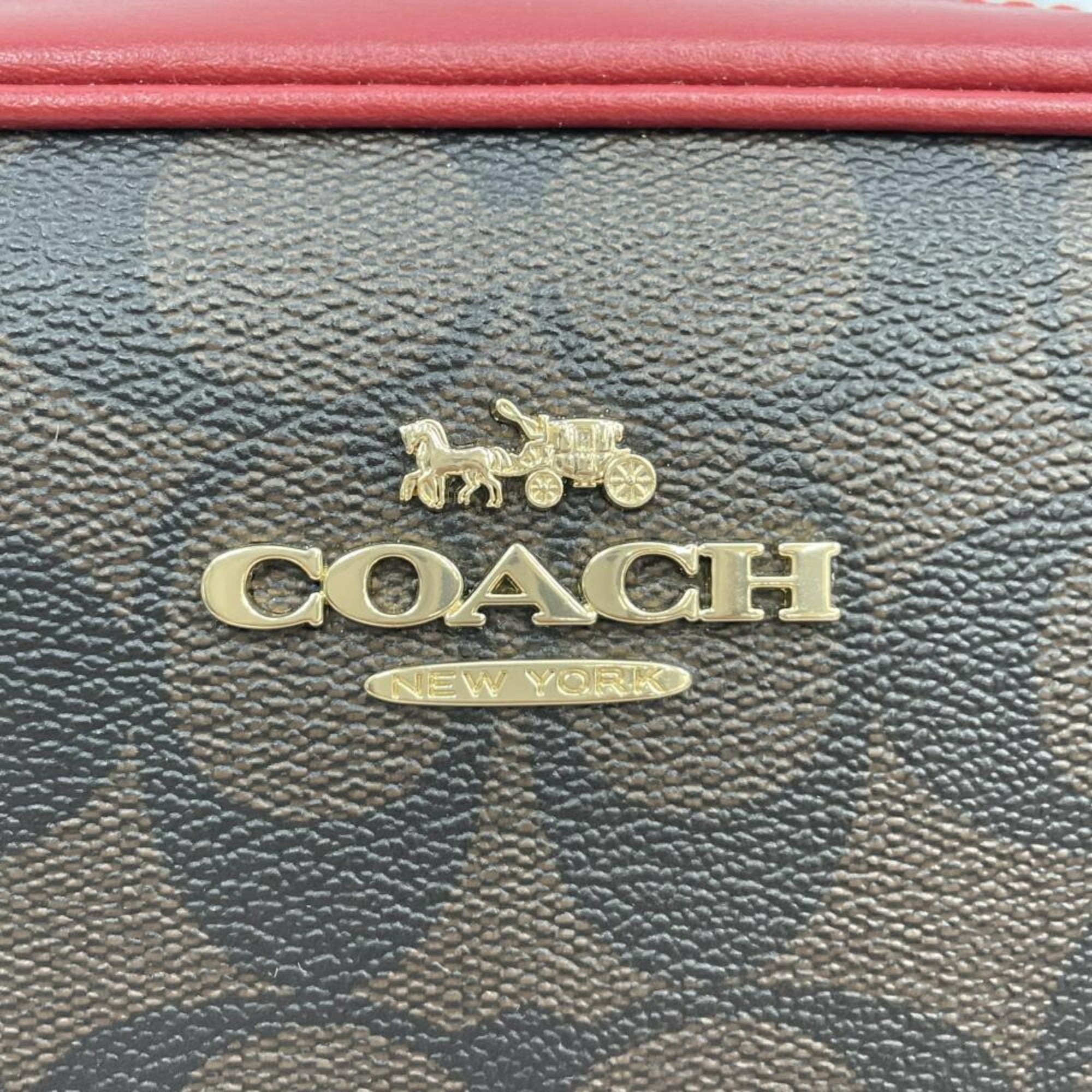 Coach Brown Red Color Signature Line Shoulder Bag (Pre-Owned)
