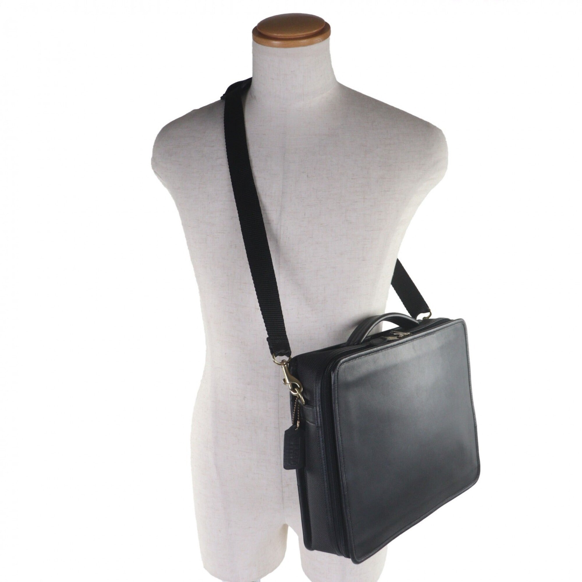 Coach Black Leather Nylon Briefcase Shoulder Bag (Pre-Owned)