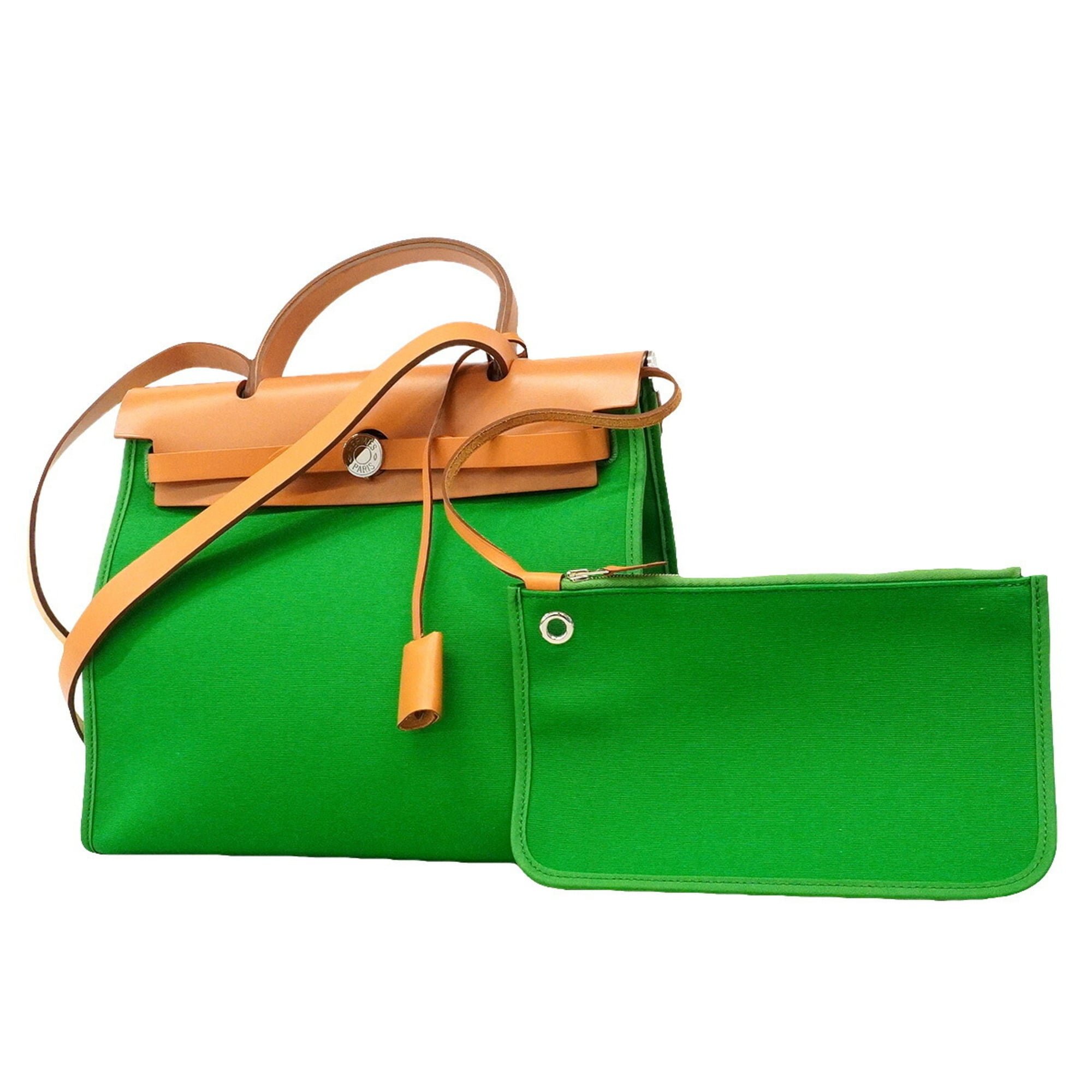 Hermes Bambou Natural Toile Officier Handbag (Pre-Owned)