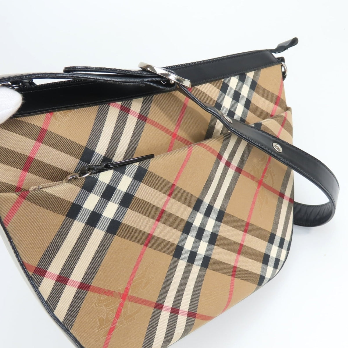 Burberry Beige Black Canvas Leather Shoulder Bag (Pre-Owned)