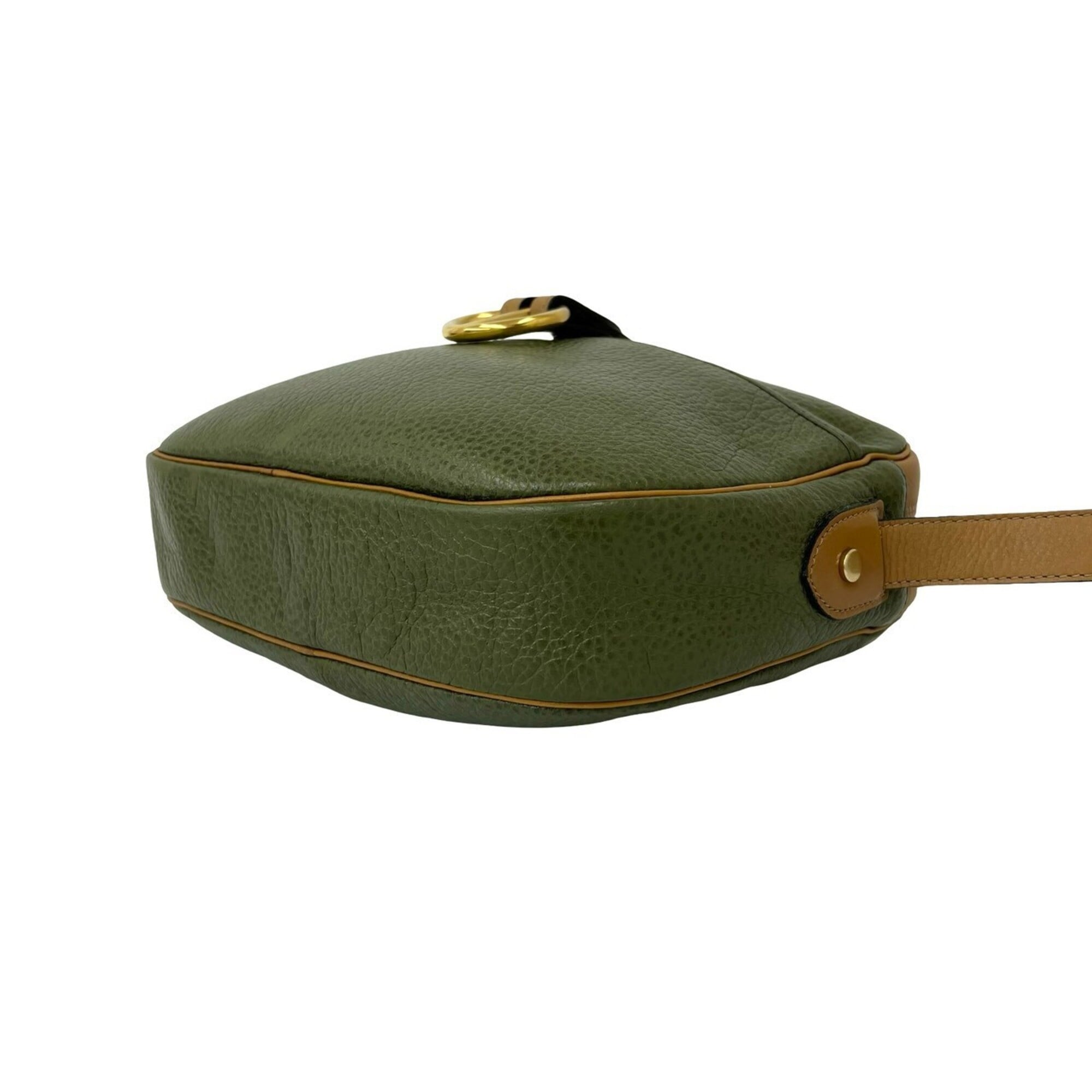 Christian Dior Brown Green Leather Shoulder Bag (Pre-Owned)