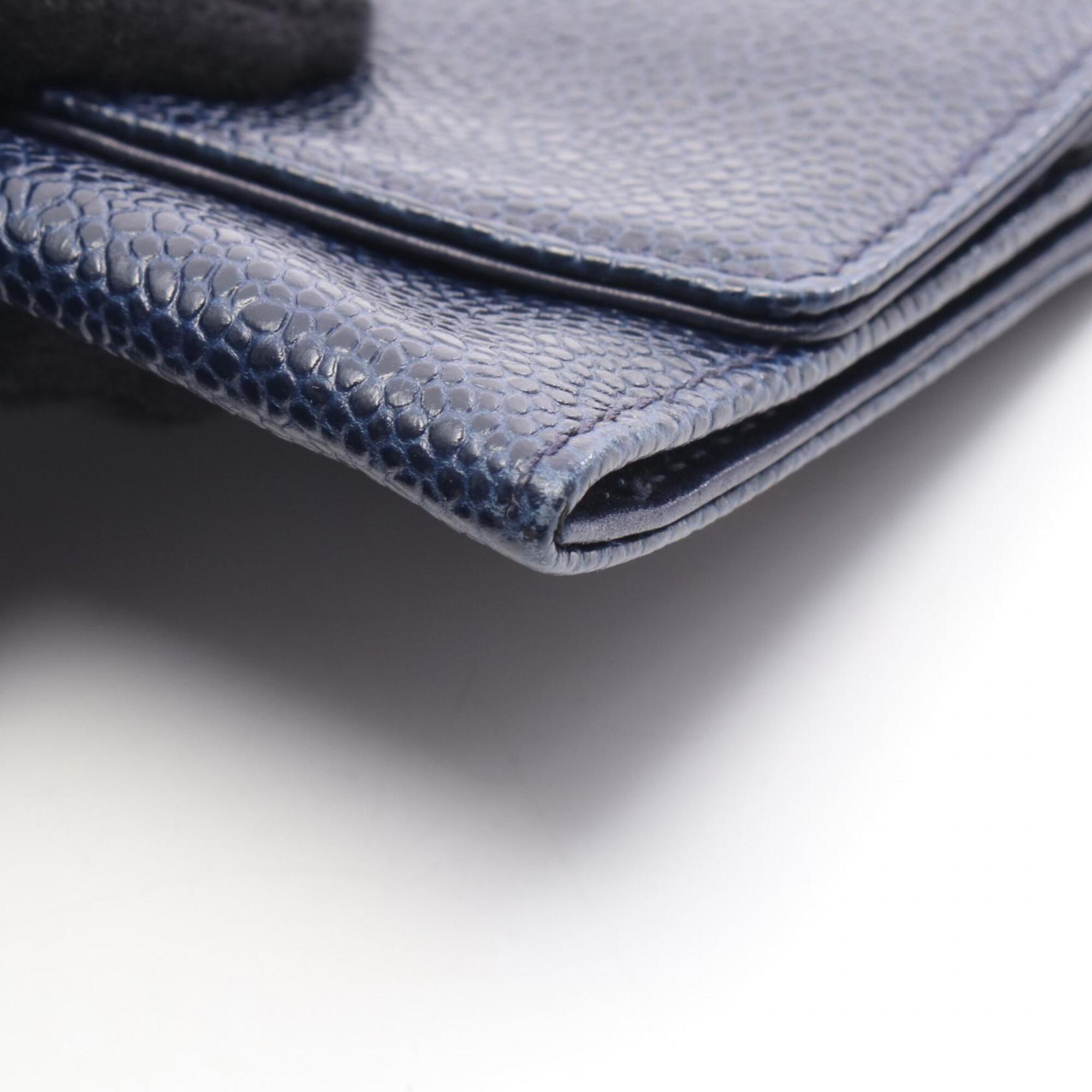 Chanel Navy Leather Long Wallet (Bi-Fold) (Pre-Owned)