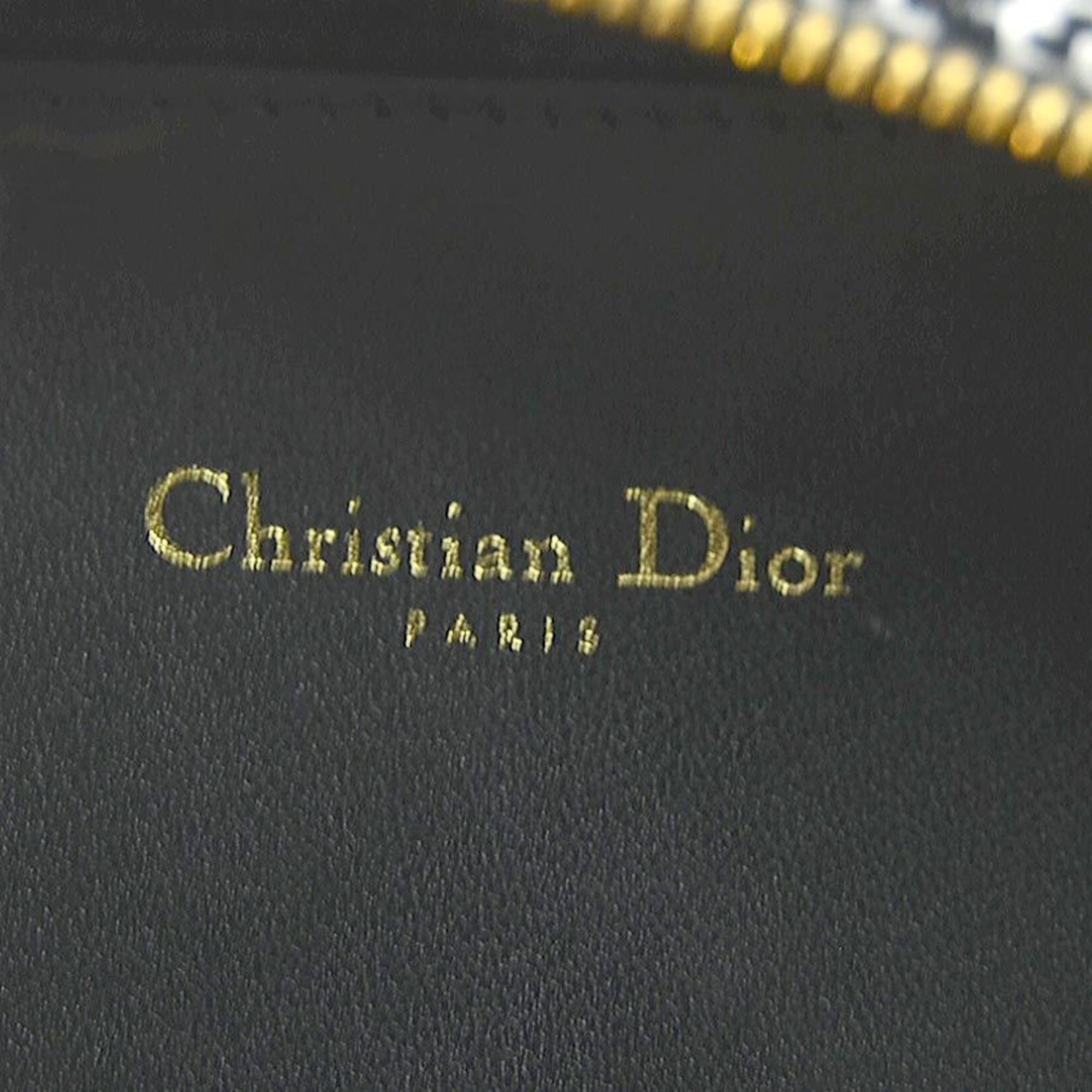 Christian Dior Black White Leather Canvas Shoulder Bag (Pre-Owned)