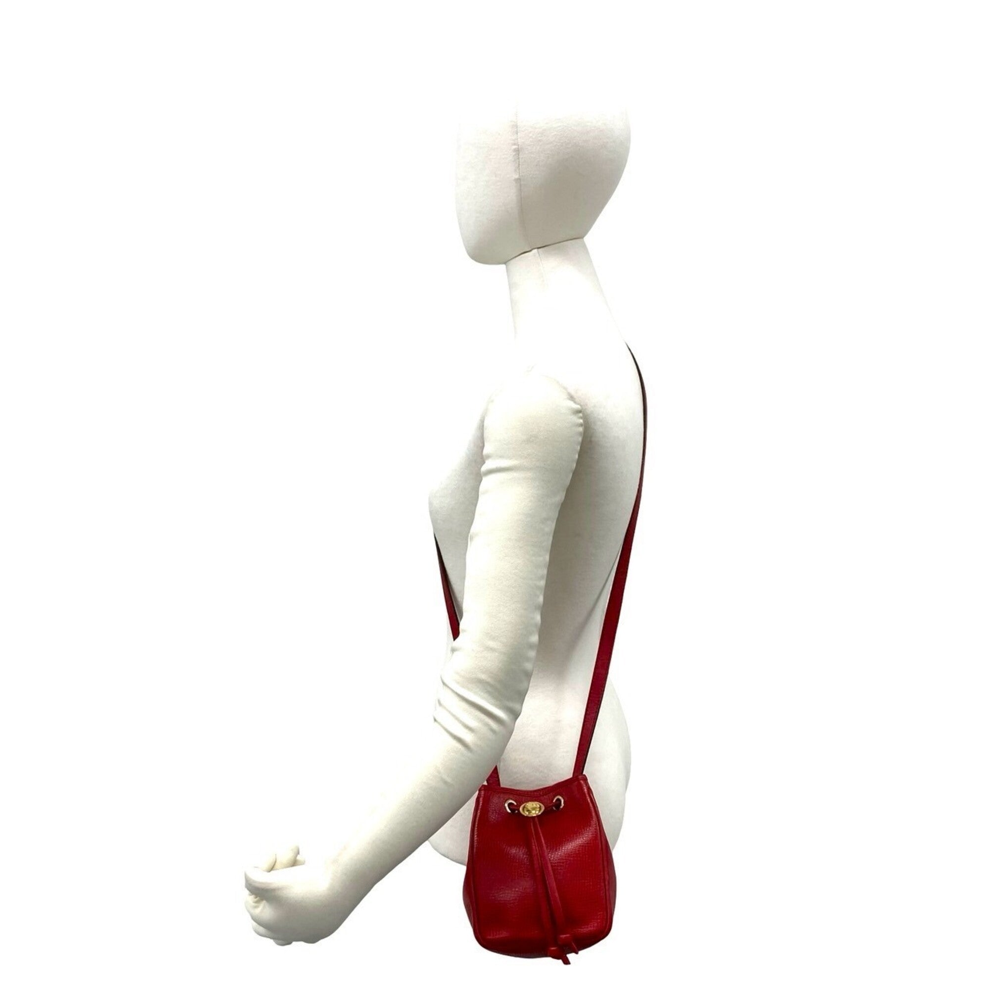 Christian Dior Red Color Leather Pochette Shoulder Bag (Pre-Owned)