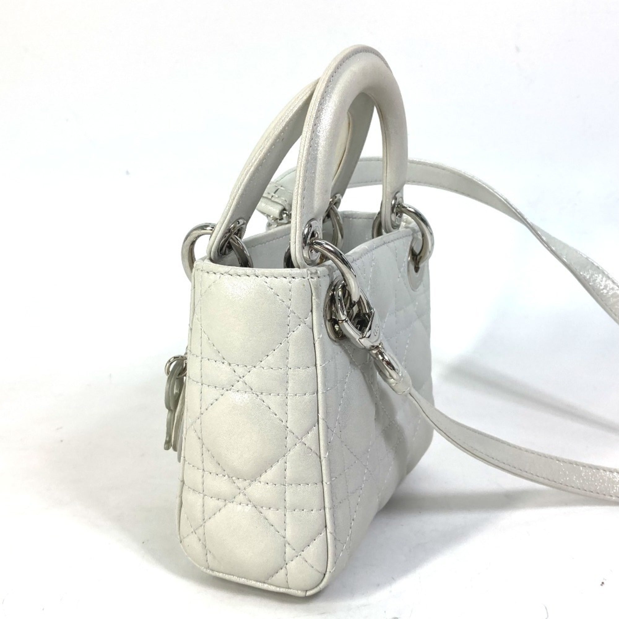 Christian Dior Lady Dior Metallic Gray Leather Handbag Shoulder Bag (Pre-Owned)