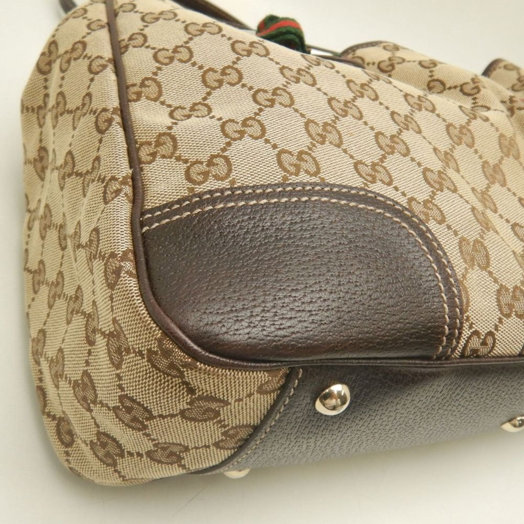 Gucci Gg Canvas Beige Brown Gg Canvas Leather Tote Bag (Pre-Owned)