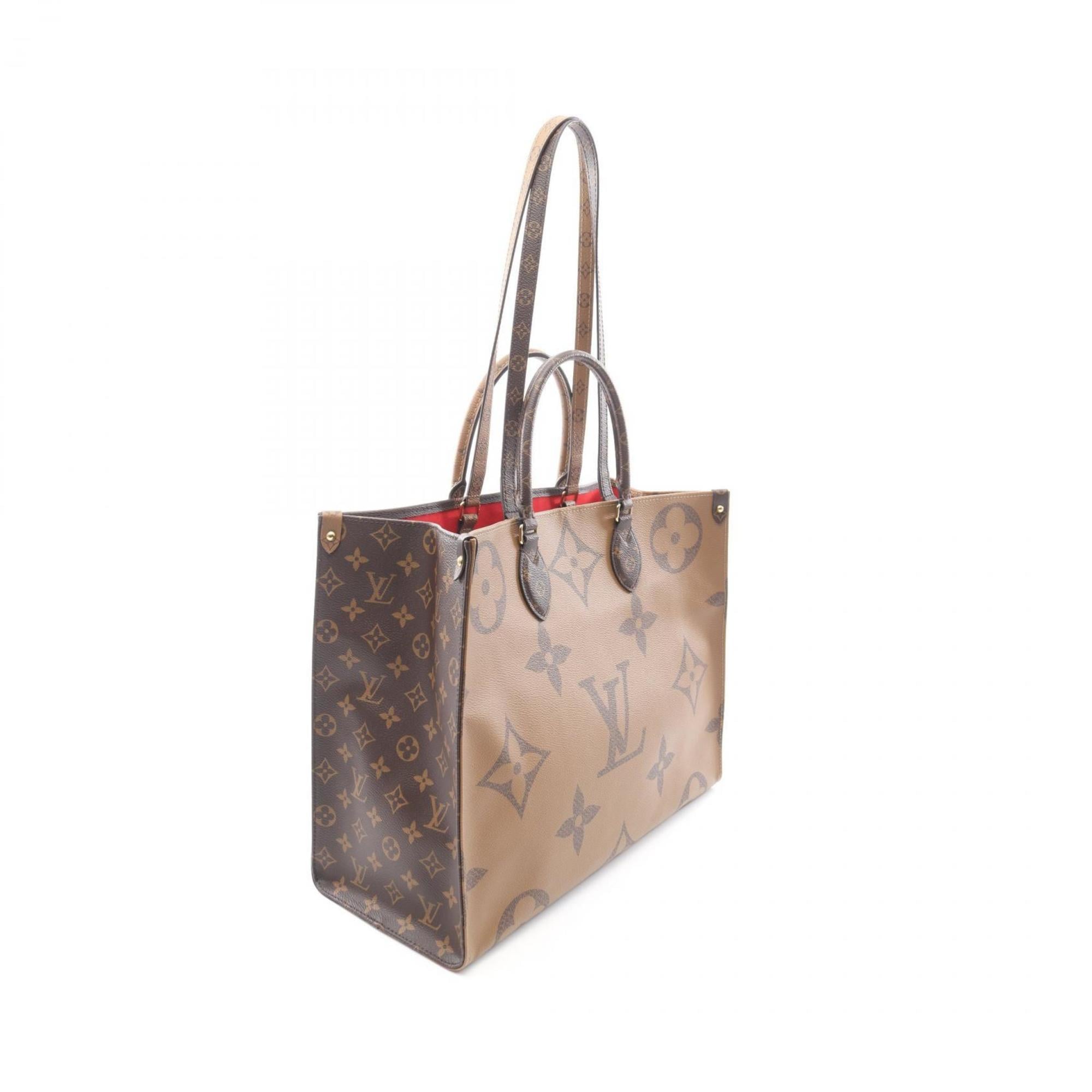 Louis Vuitton Beige Brown Coated Canvas Monogram Leather Handbag Tote Bag (Pre-Owned)