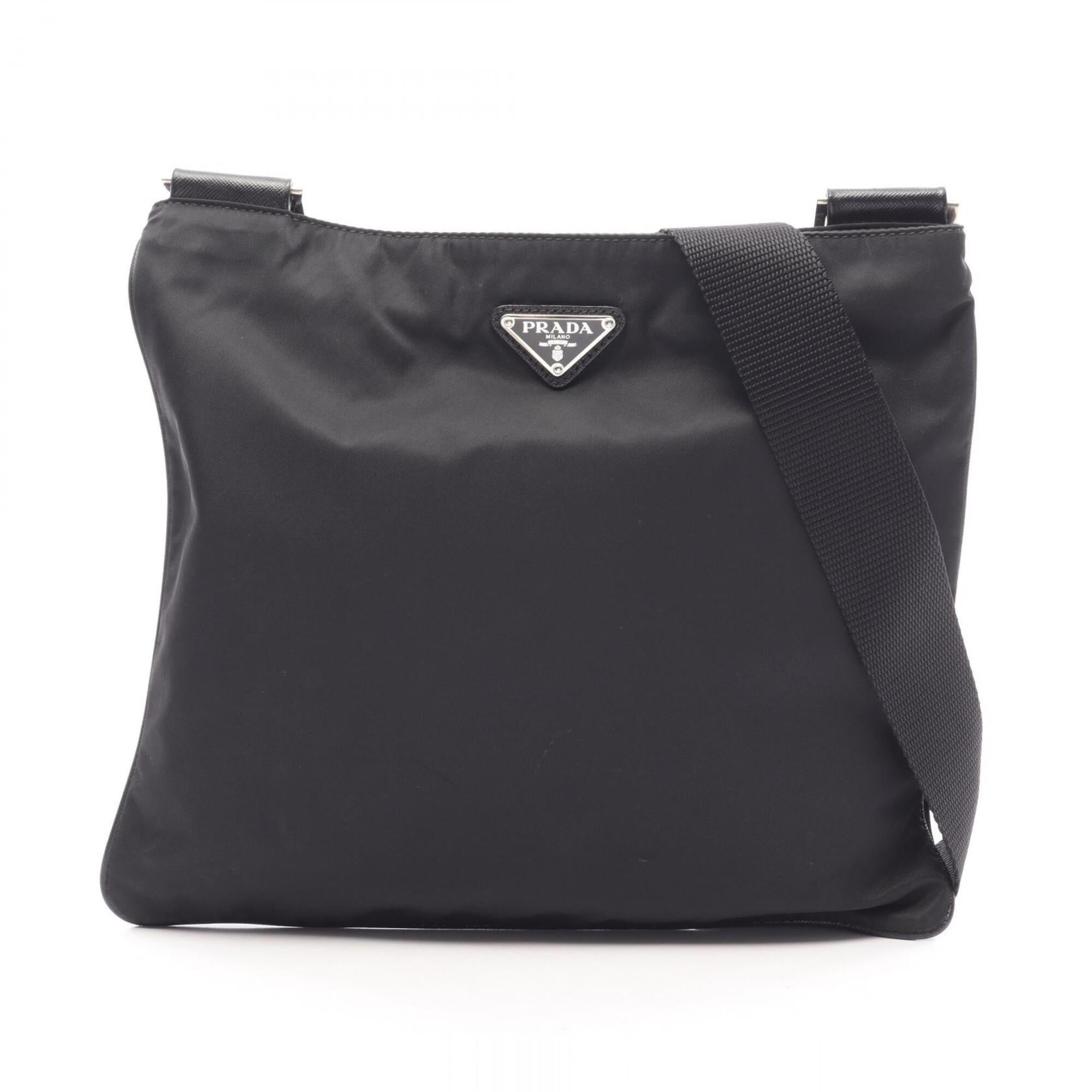 Prada Black Nylon Leather Handbag Shoulder Bag (Pre-Owned)