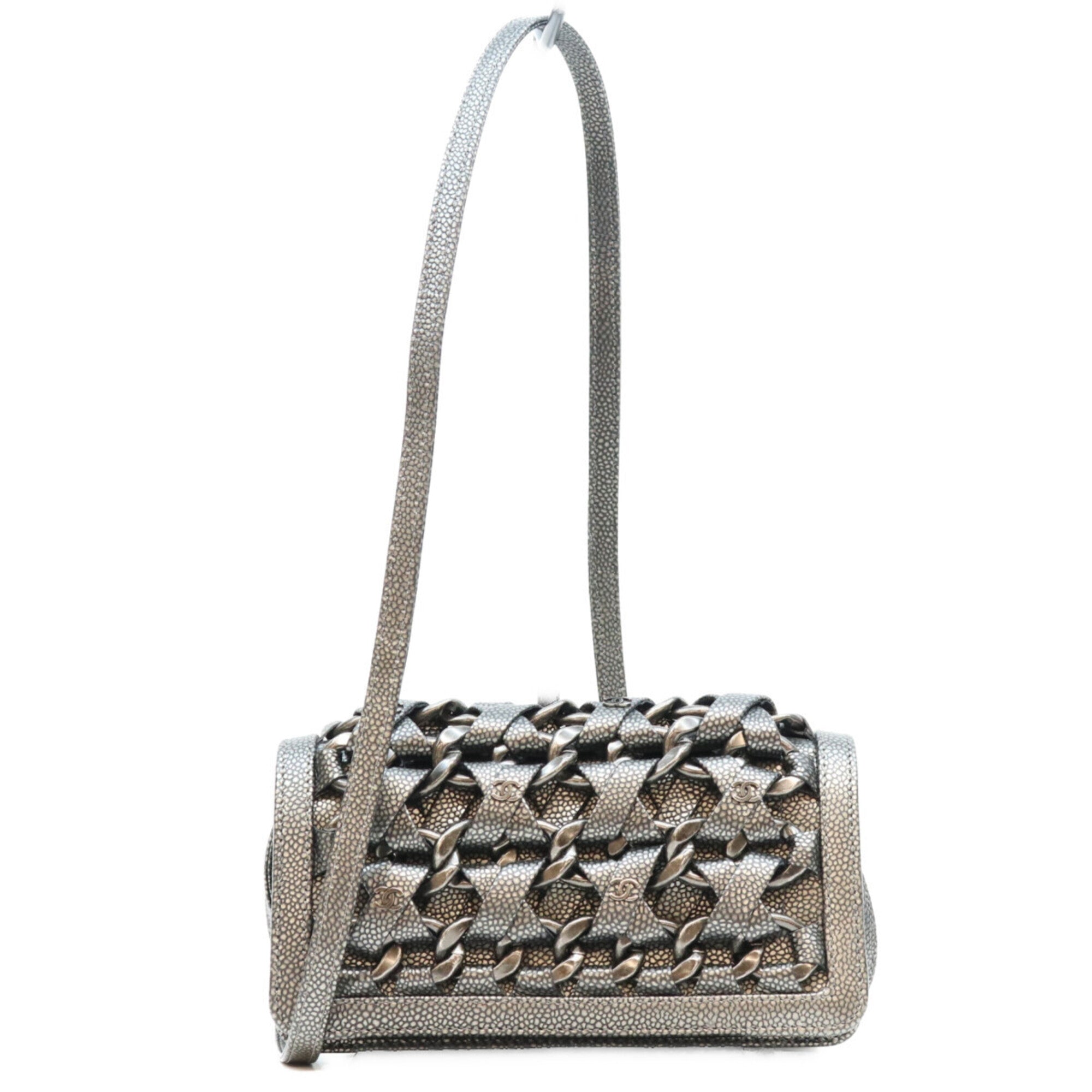 Chanel Metallic Gray Grained Calfskin Shoulder Bag (Pre-Owned)