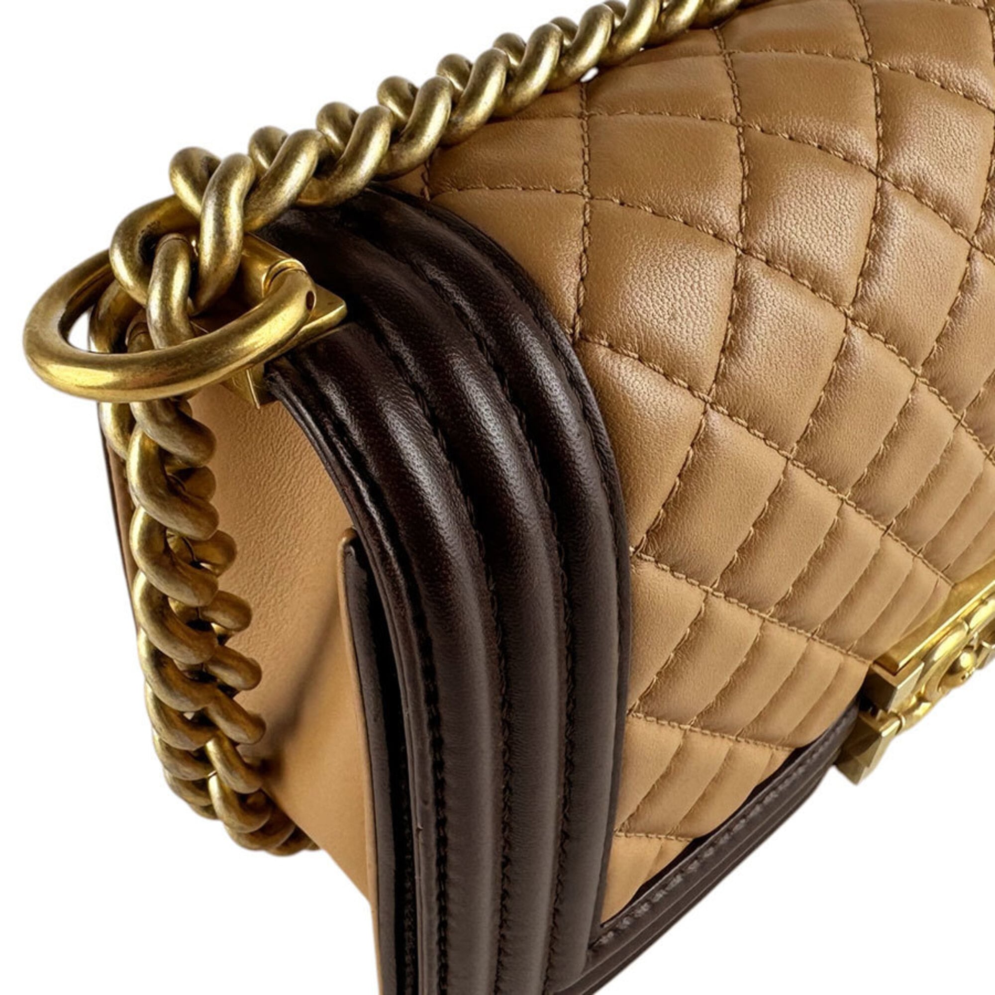 Chanel Beige Brown Leather Shoulder Bag (Pre-Owned)
