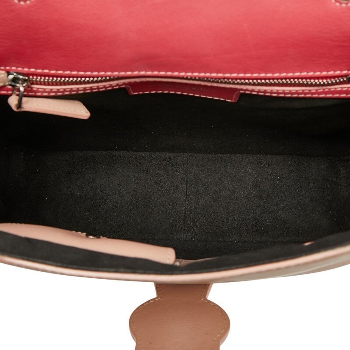 Burberry Pink Red Leather Handbag Shoulder Bag (Pre-Owned)