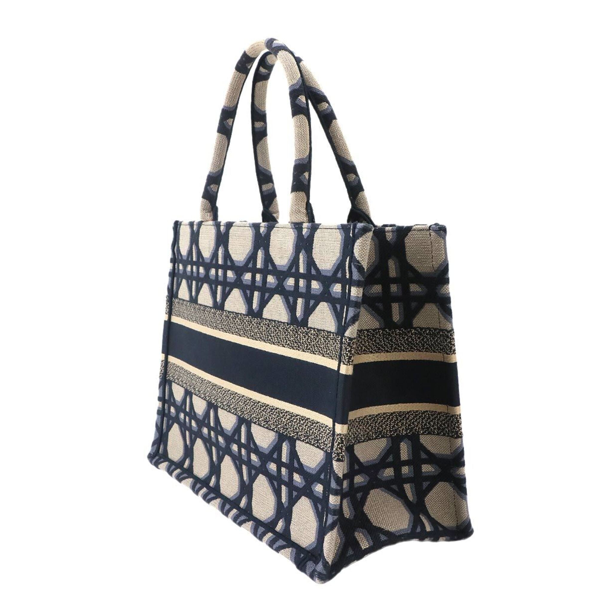 Christian Dior Beige Navy Canvas Handbag Tote Bag (Pre-Owned)
