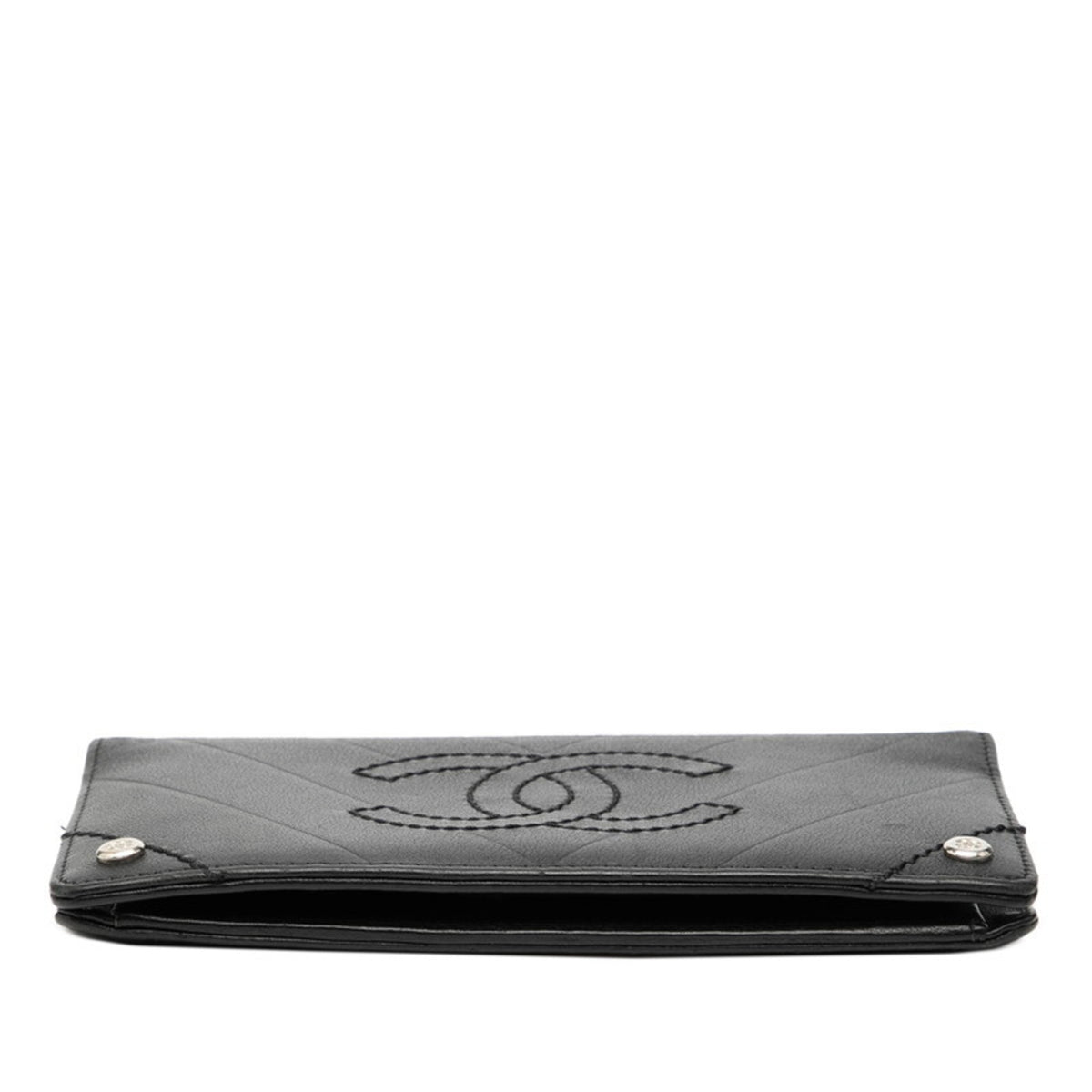 Chanel Black Leather Long Wallet (Bi-Fold) (Pre-Owned)