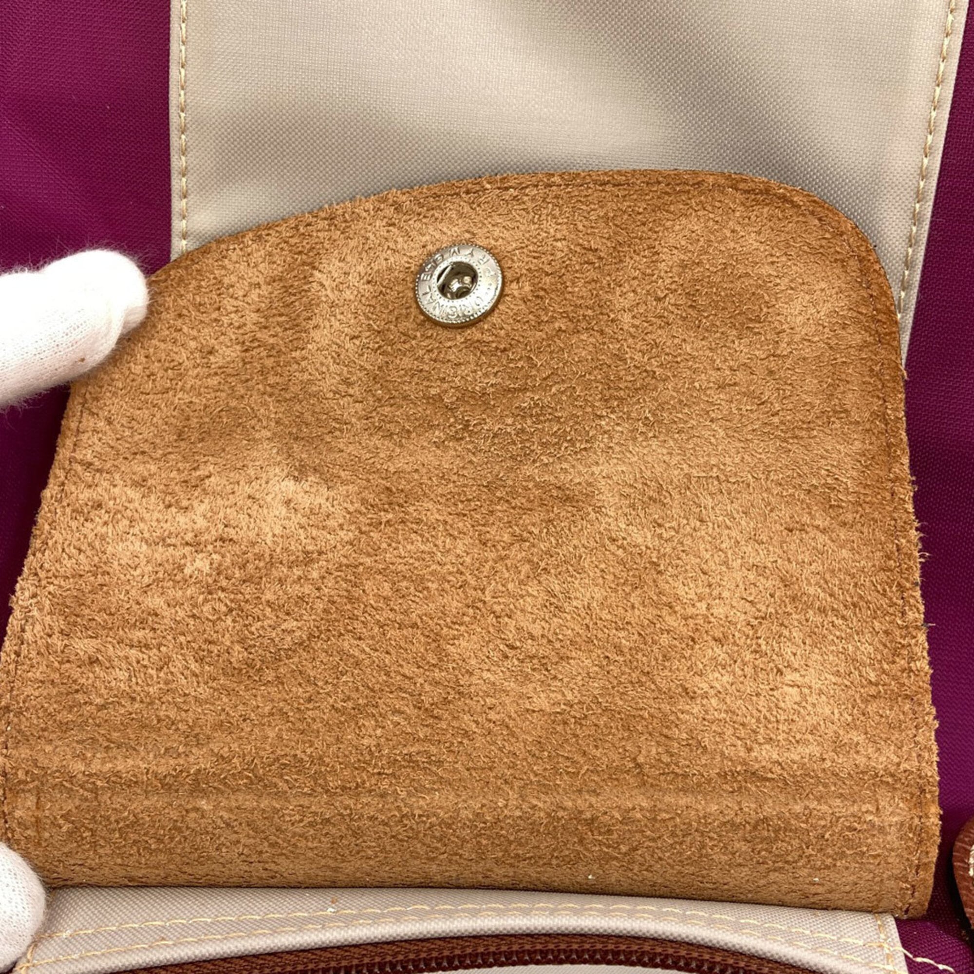 Longchamp Le Pliage Brown Light Gray Purple Nylon Handbag (Pre-Owned)