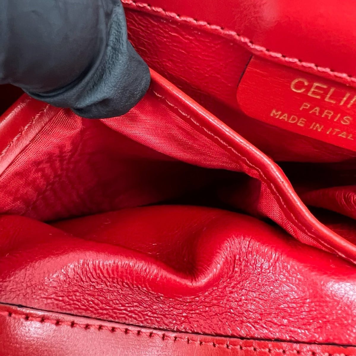 Celine Red Color Leather Pochette Shoulder Bag (Pre-Owned)