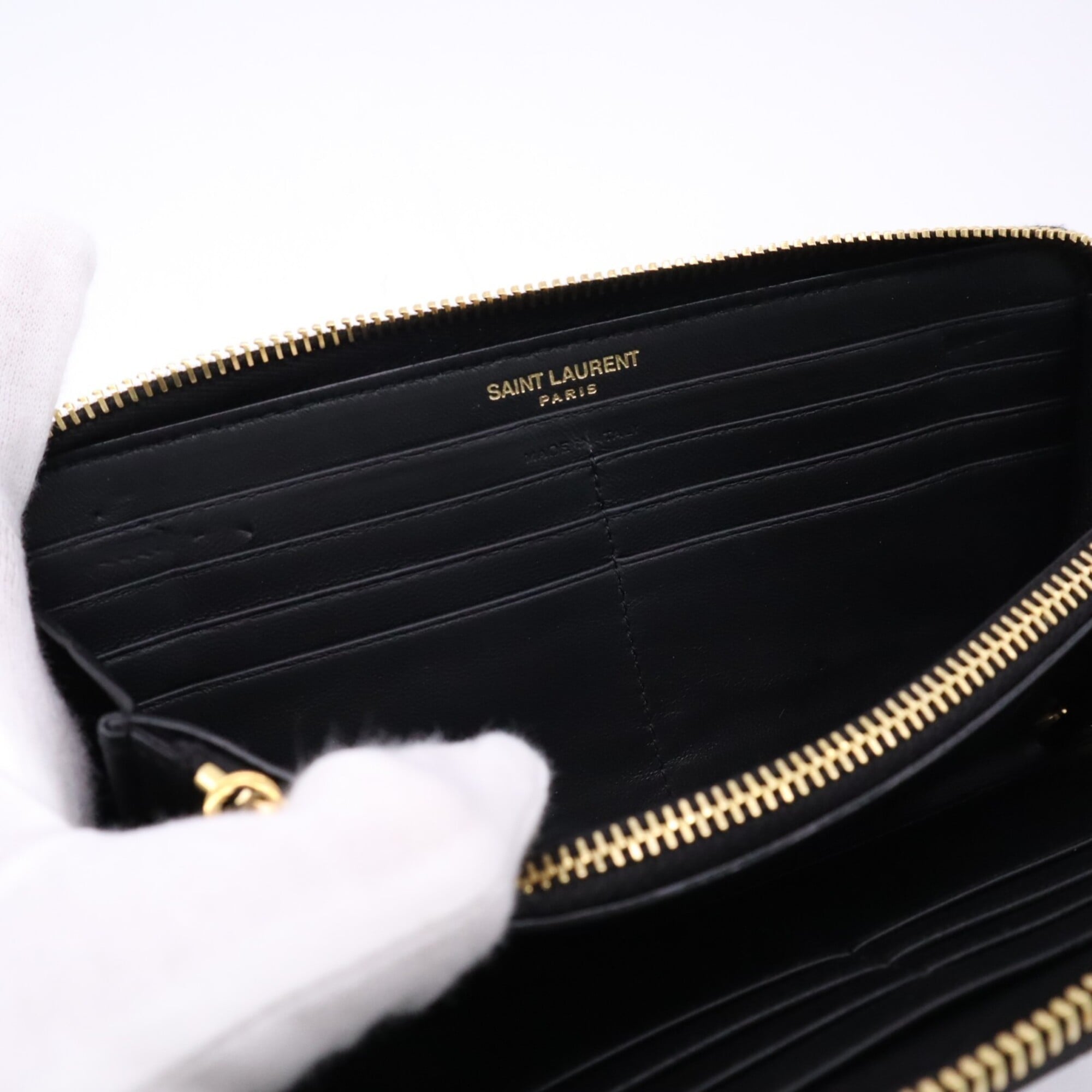 Yves Saint Laurent Black Leather Long Wallet (Bi-Fold) (Pre-Owned)