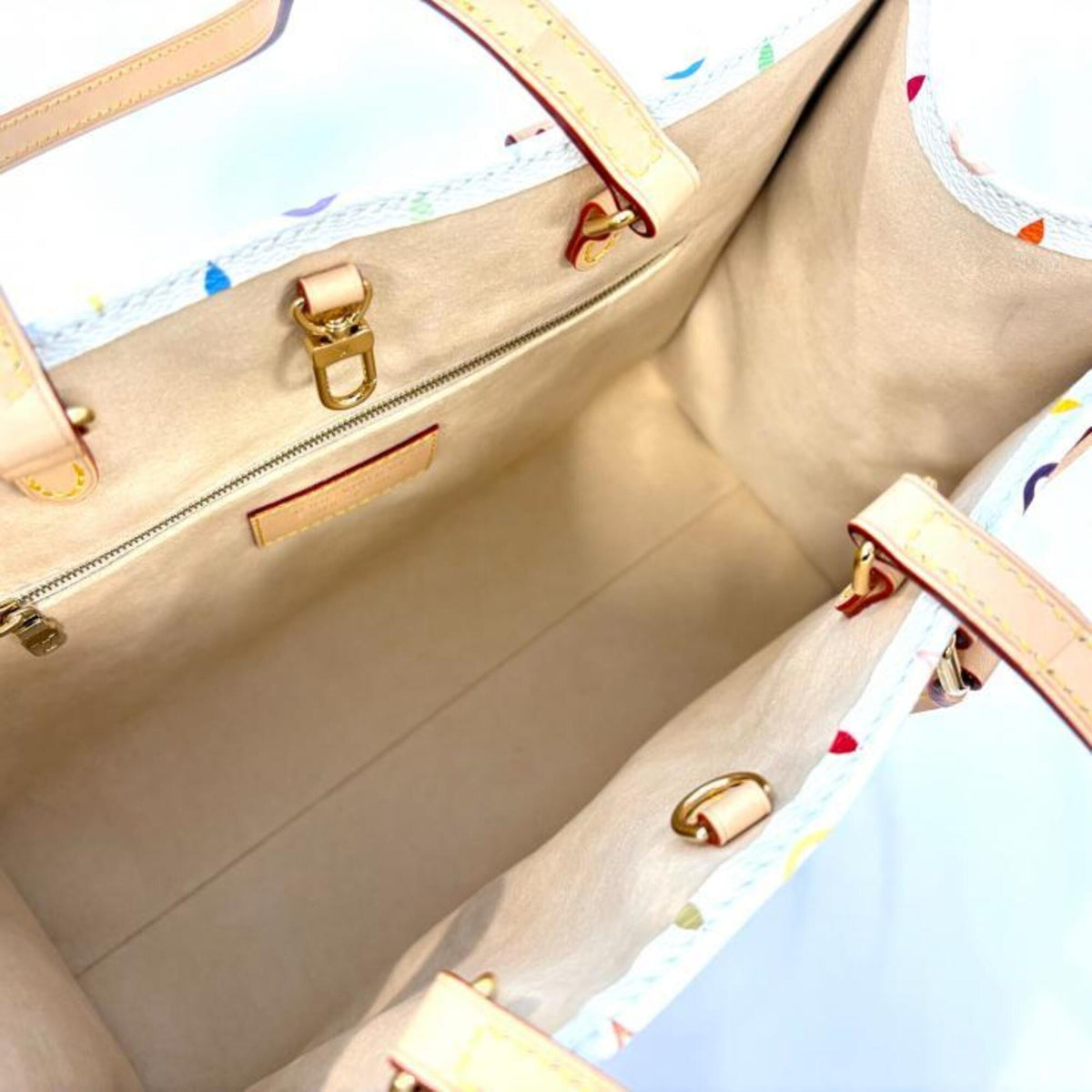 Louis Vuitton Beige Blanc Gold Multi-Color White Coated Canvas Leather Tote Bag (Pre-Owned)