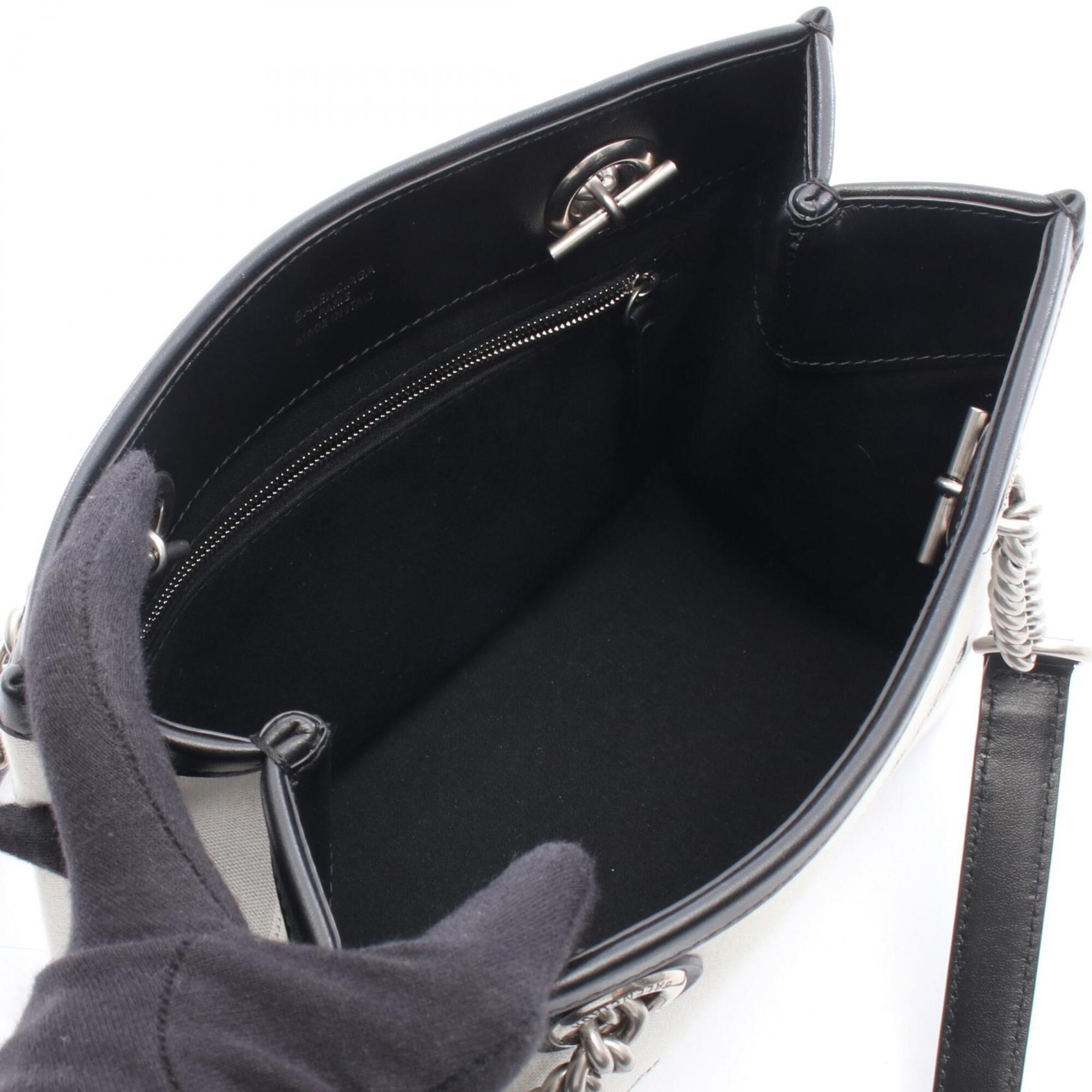 Balenciaga Black Ivory Canvas Leather Handbag Tote Bag (Pre-Owned)