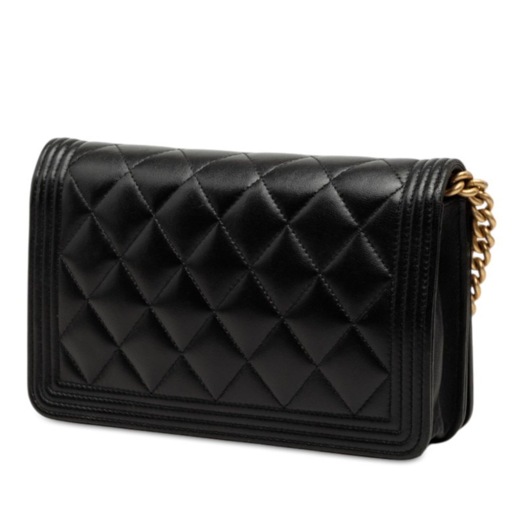 Chanel Boy Chanel Black Leather Chain/Shoulder Wallet (Pre-Owned)