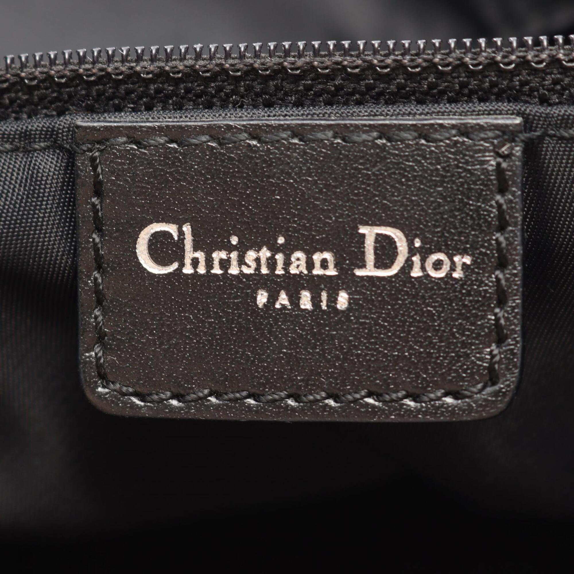 Christian Dior Black Ivory Canvas Leather Handbag Tote Bag (Pre-Owned)