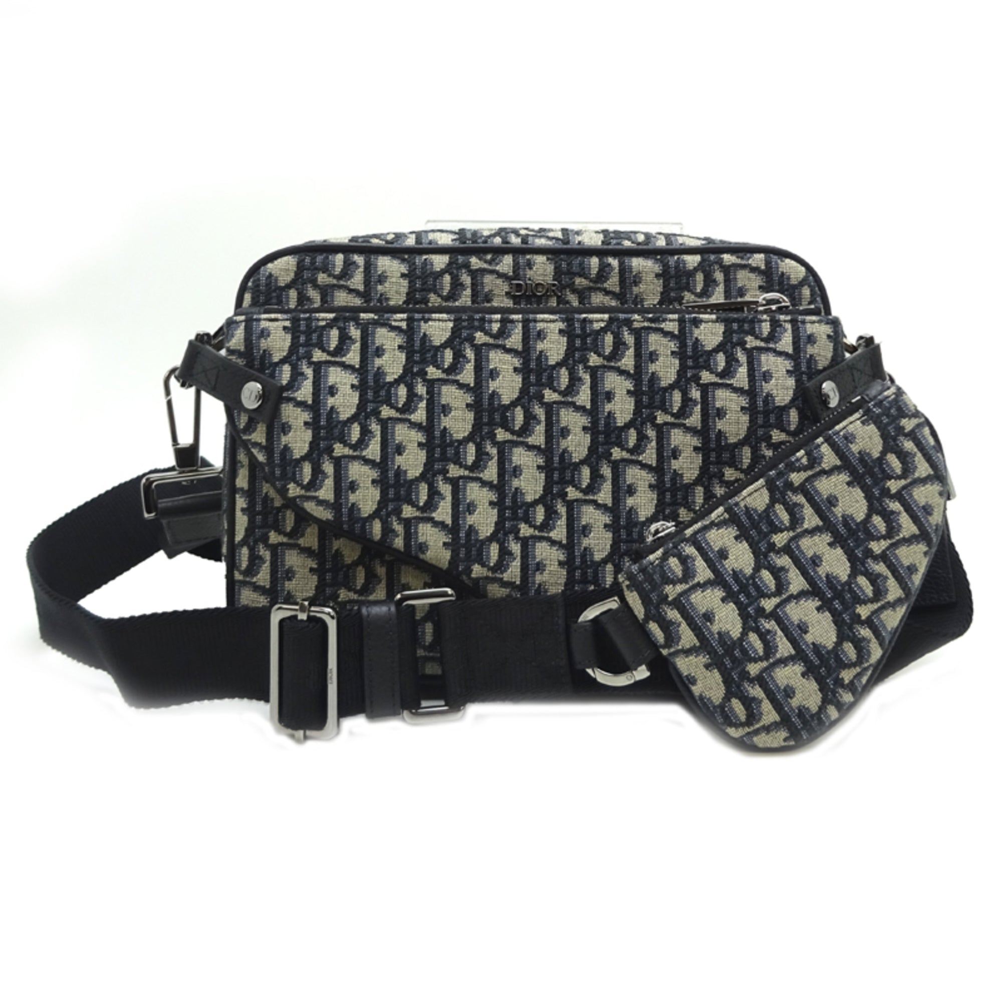 Christian Dior Navy Jacquard Pouch Shoulder Bag (Pre-Owned)
