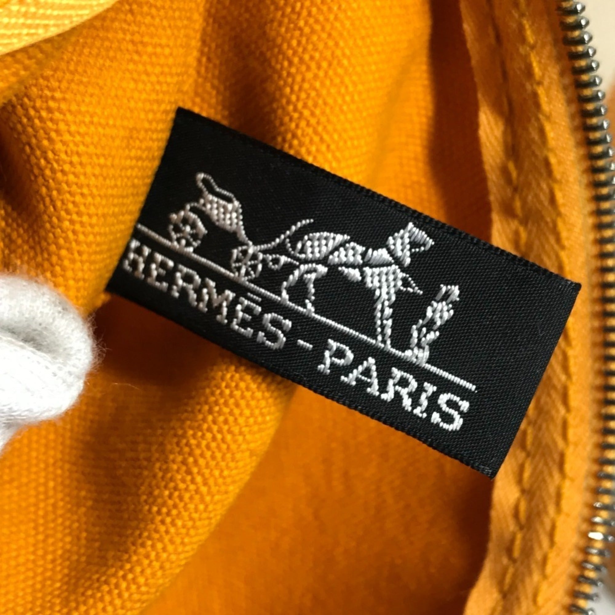 Hermes White Yellow Canvas Handbag Tote Bag (Pre-Owned)