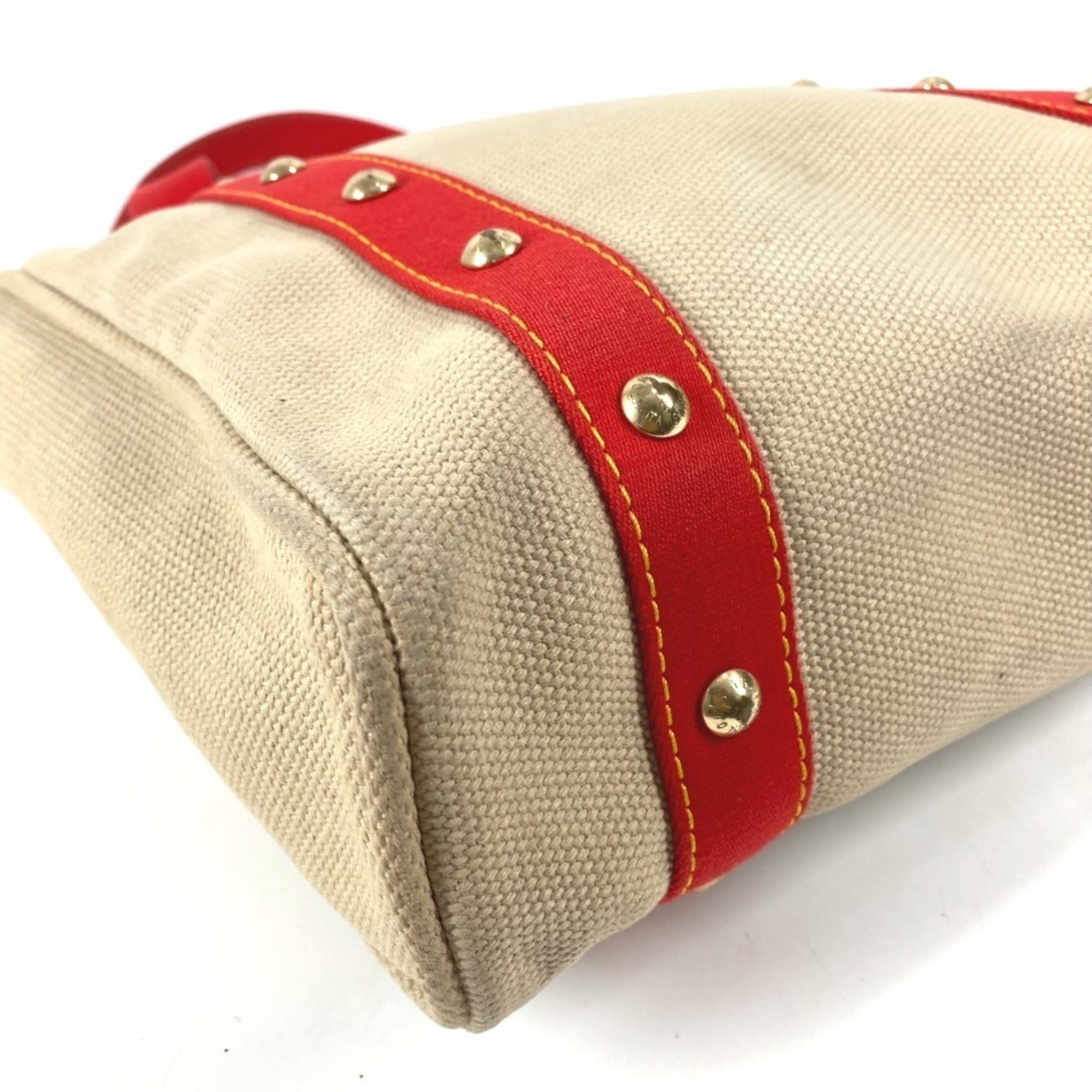 Louis Vuitton Beige Red Color Canvas Shoulder Bag Tote Bag (Pre-Owned)