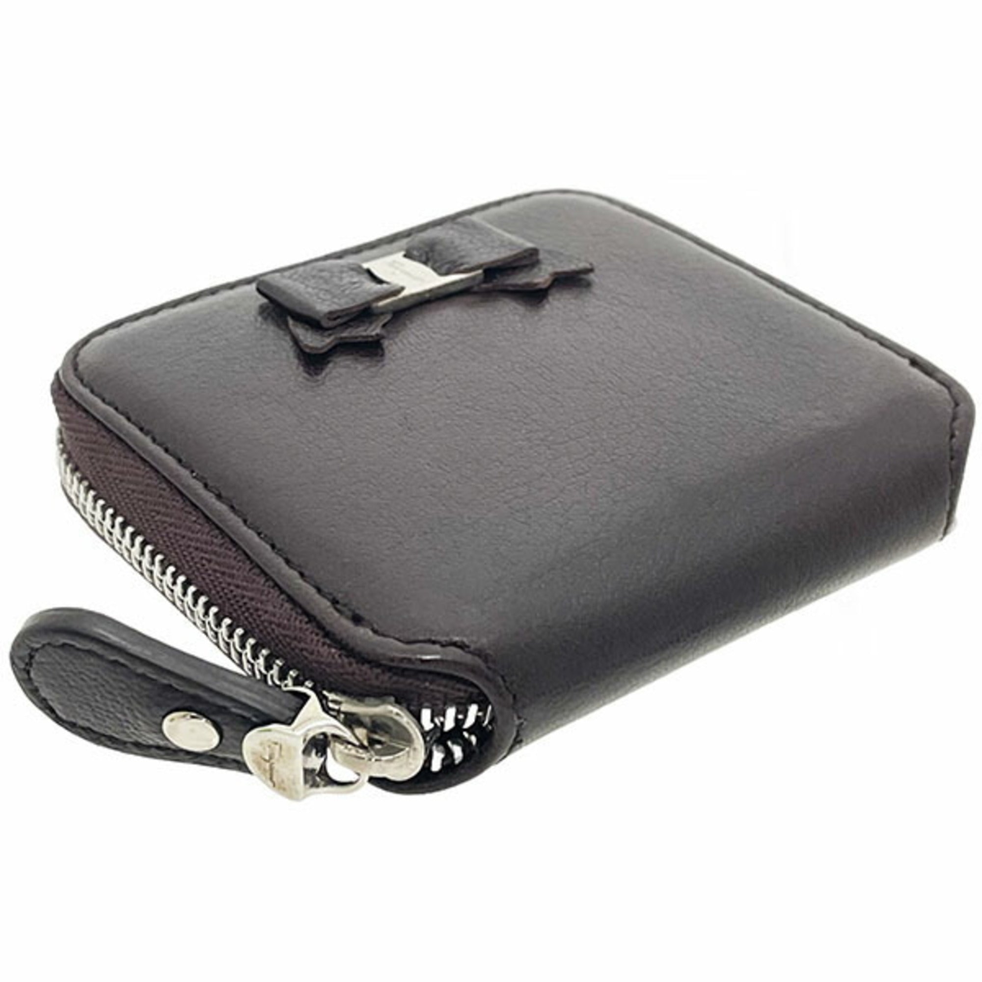Salvatore Ferragamo Vara Dark Brown Leather Coin Purse/Coin Case (Pre-Owned)