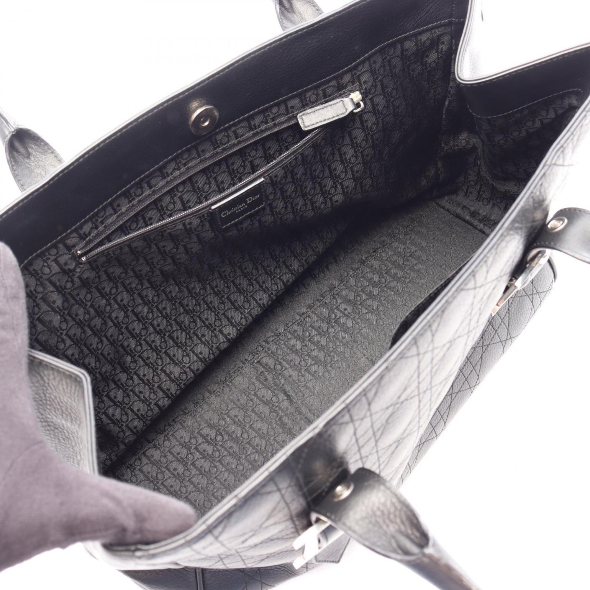 Christian Dior Black Leather Handbag Tote Bag (Pre-Owned)