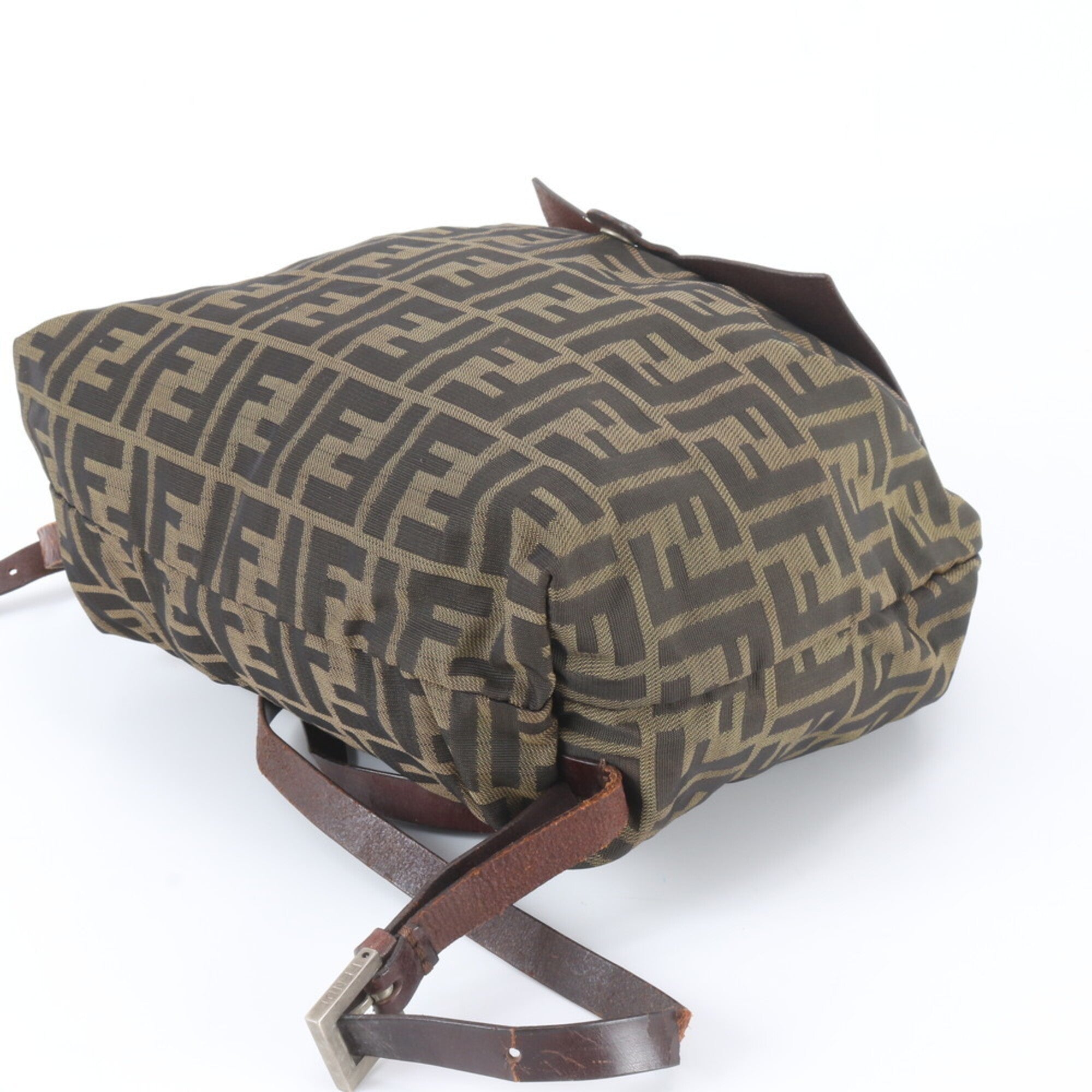 Fendi Brown Leather Canvas Backpack Handbag (Pre-Owned)
