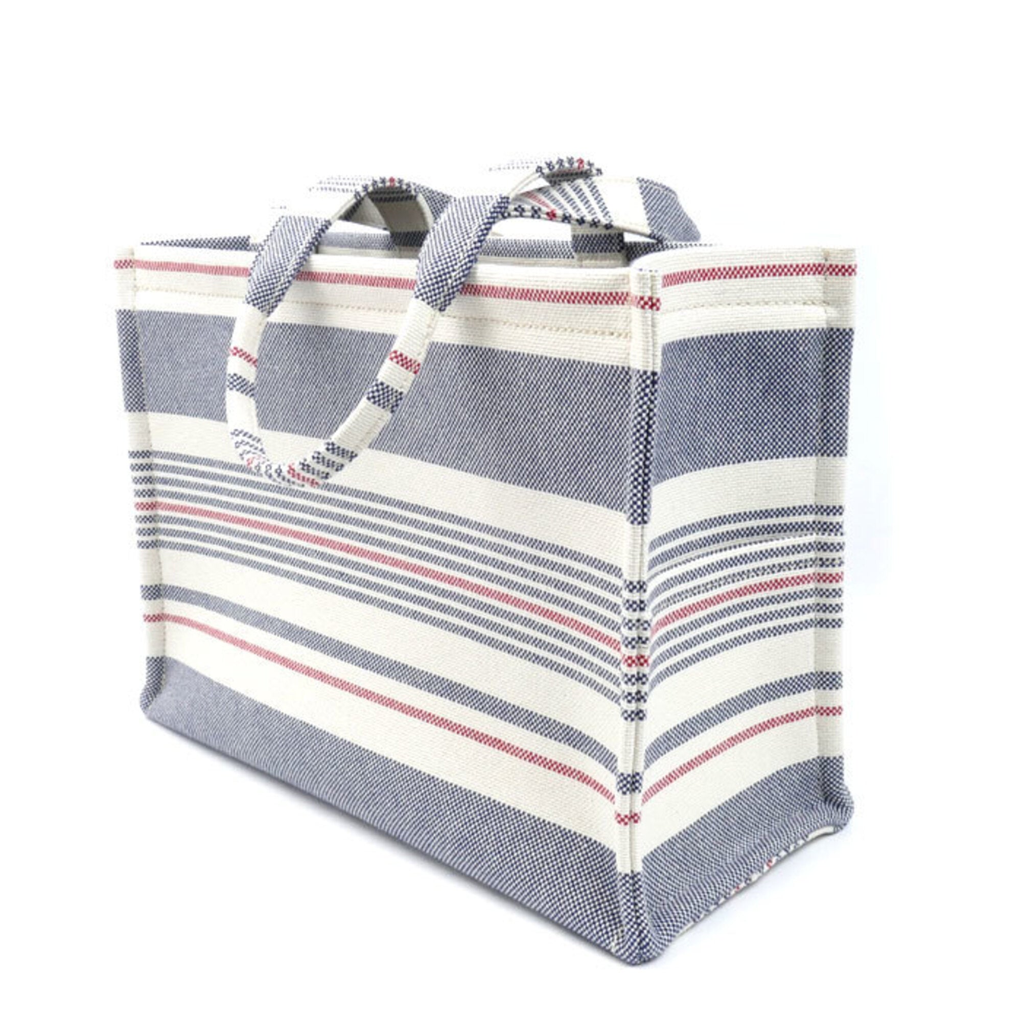 Celine Blue Red Color White Canvas Leather Tote Bag (Pre-Owned)