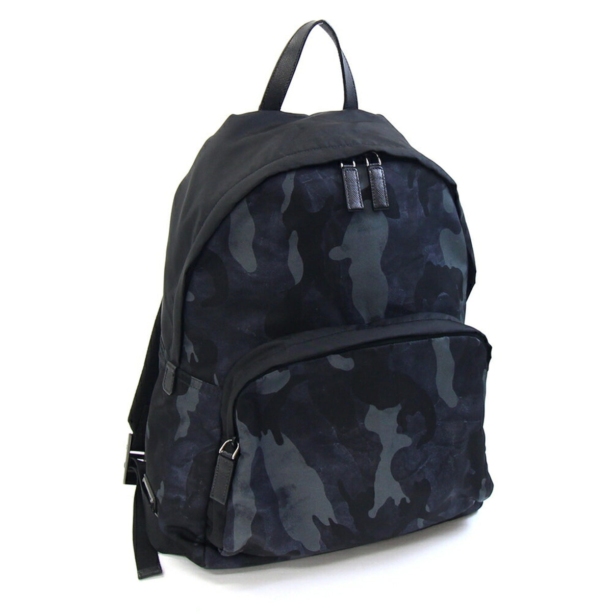 Prada Black Gray Navy Nylon Leather Backpack (Pre-Owned)