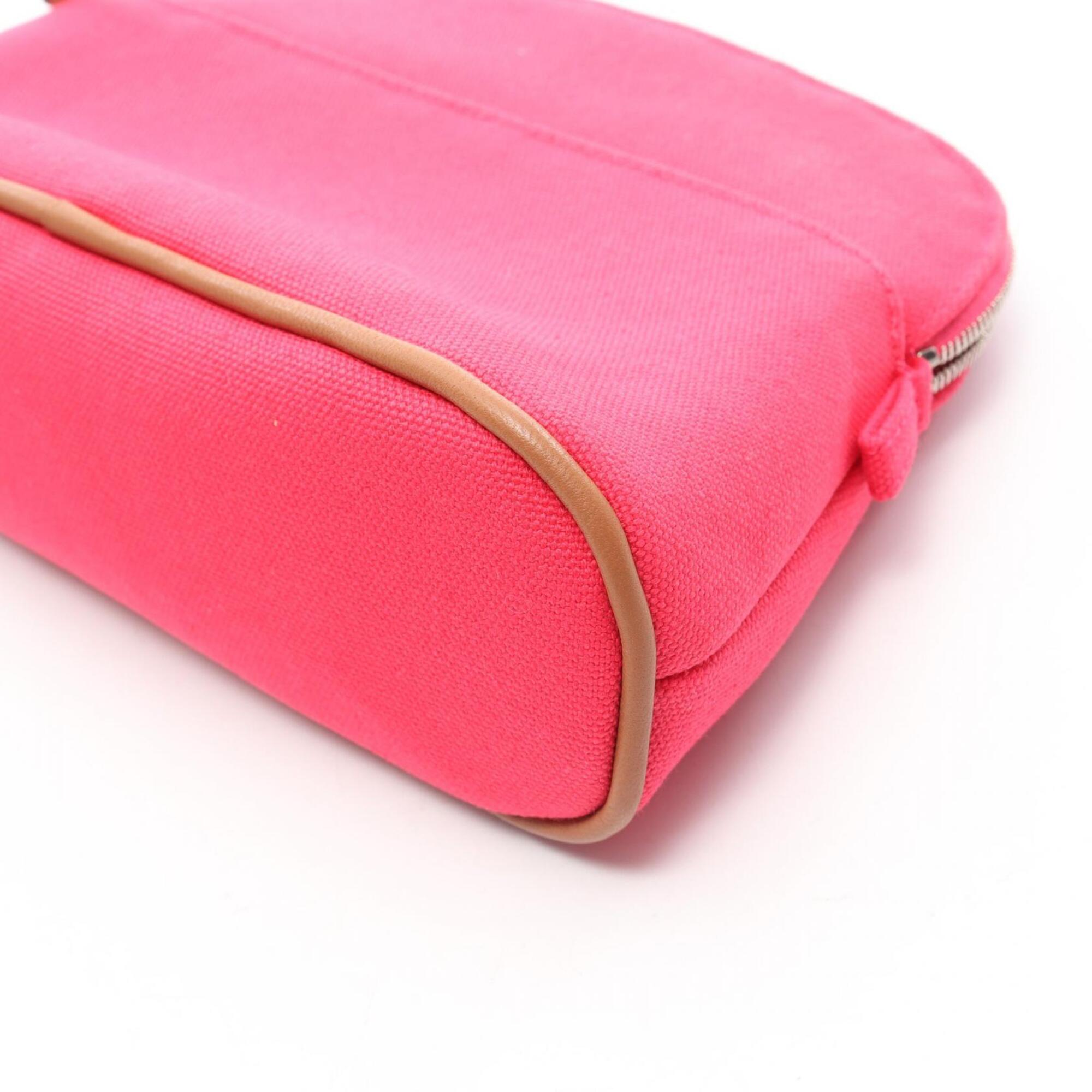 Hermes Brown Pink Canvas Leather Handbag Pouch (Pre-Owned)