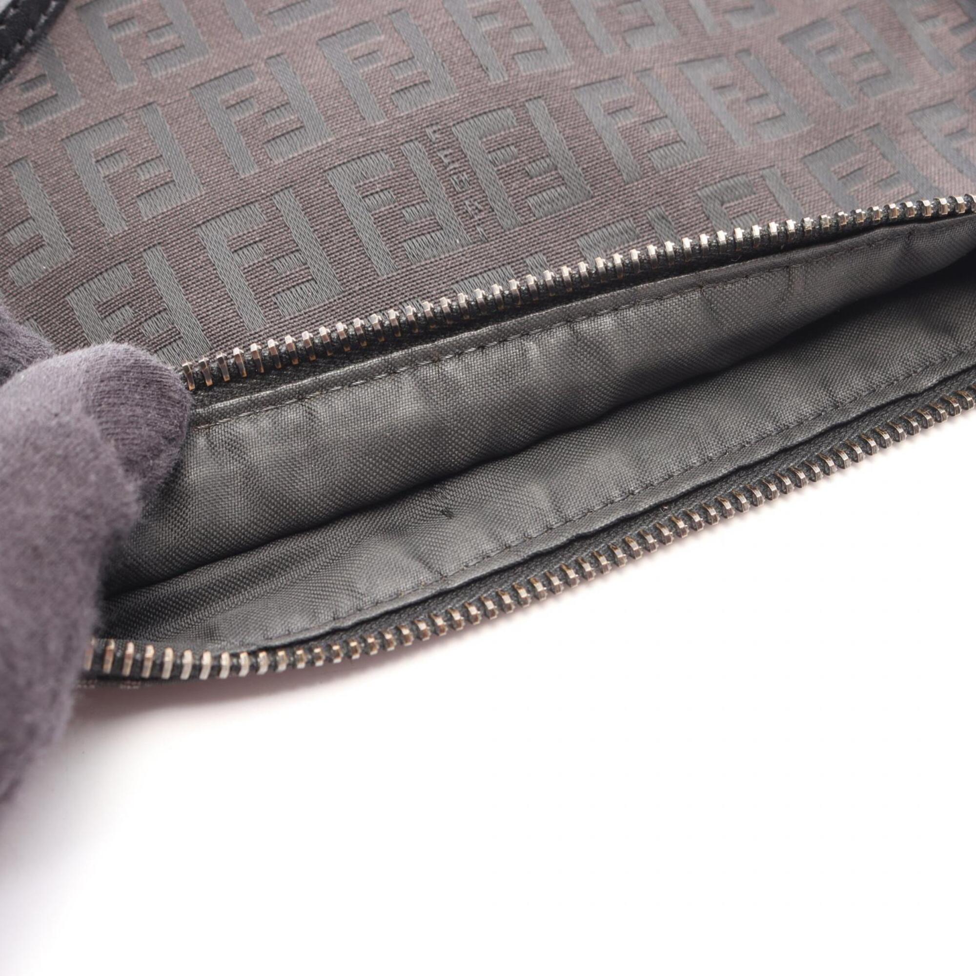 Fendi Black Brown Canvas Leather Handbag Shoulder Bag (Pre-Owned)