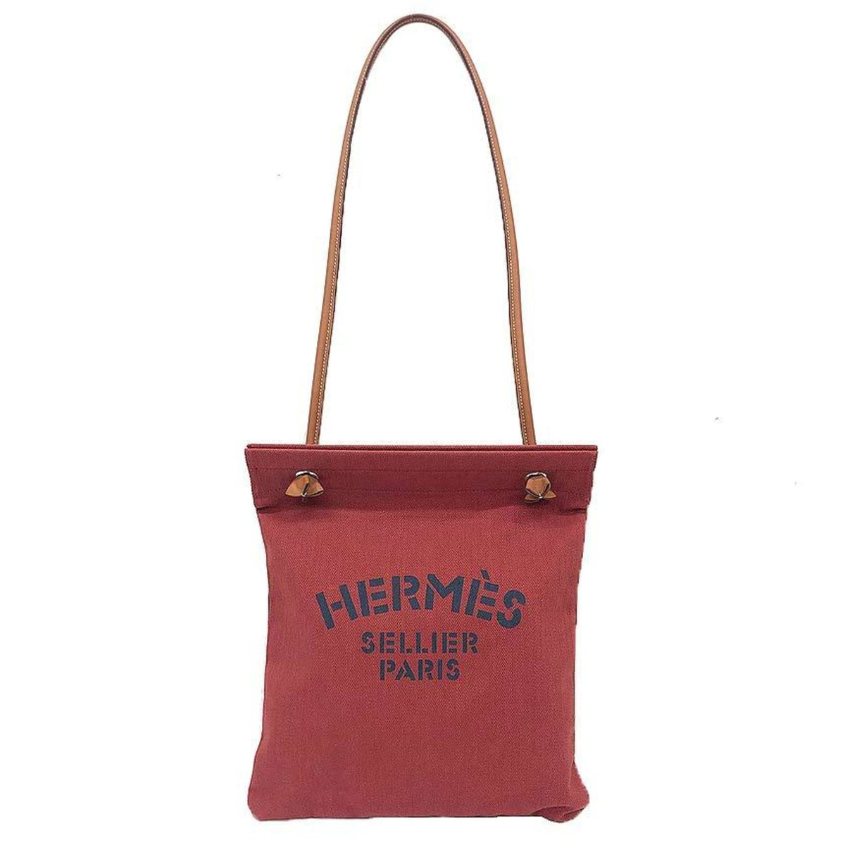 Hermes Red Color Toile Chevron Leather Shoulder Bag (Pre-Owned)