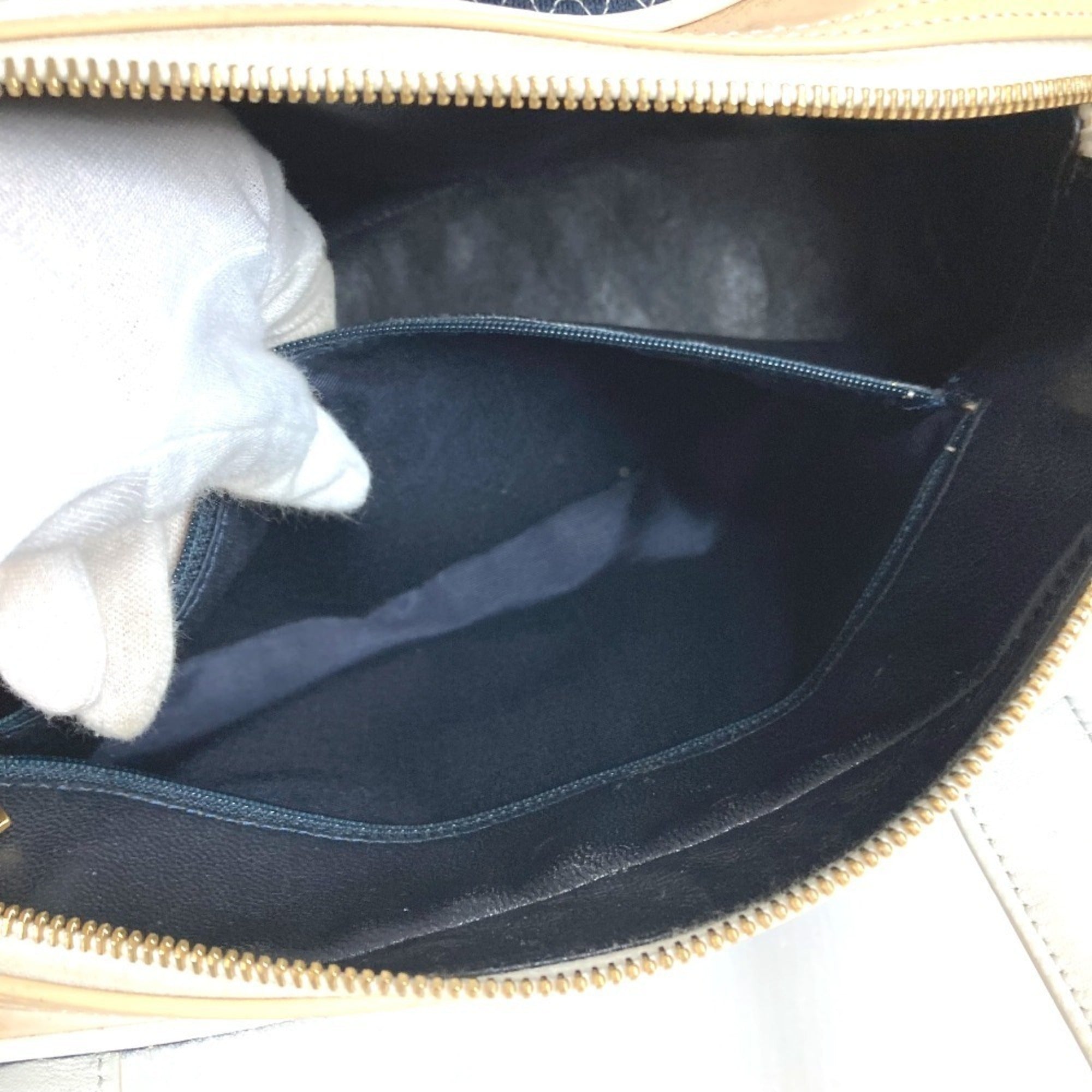 Chanel Navy White Canvas Boston Bag Shoulder Bag Sports Bag Tote Bag (Pre-Owned)