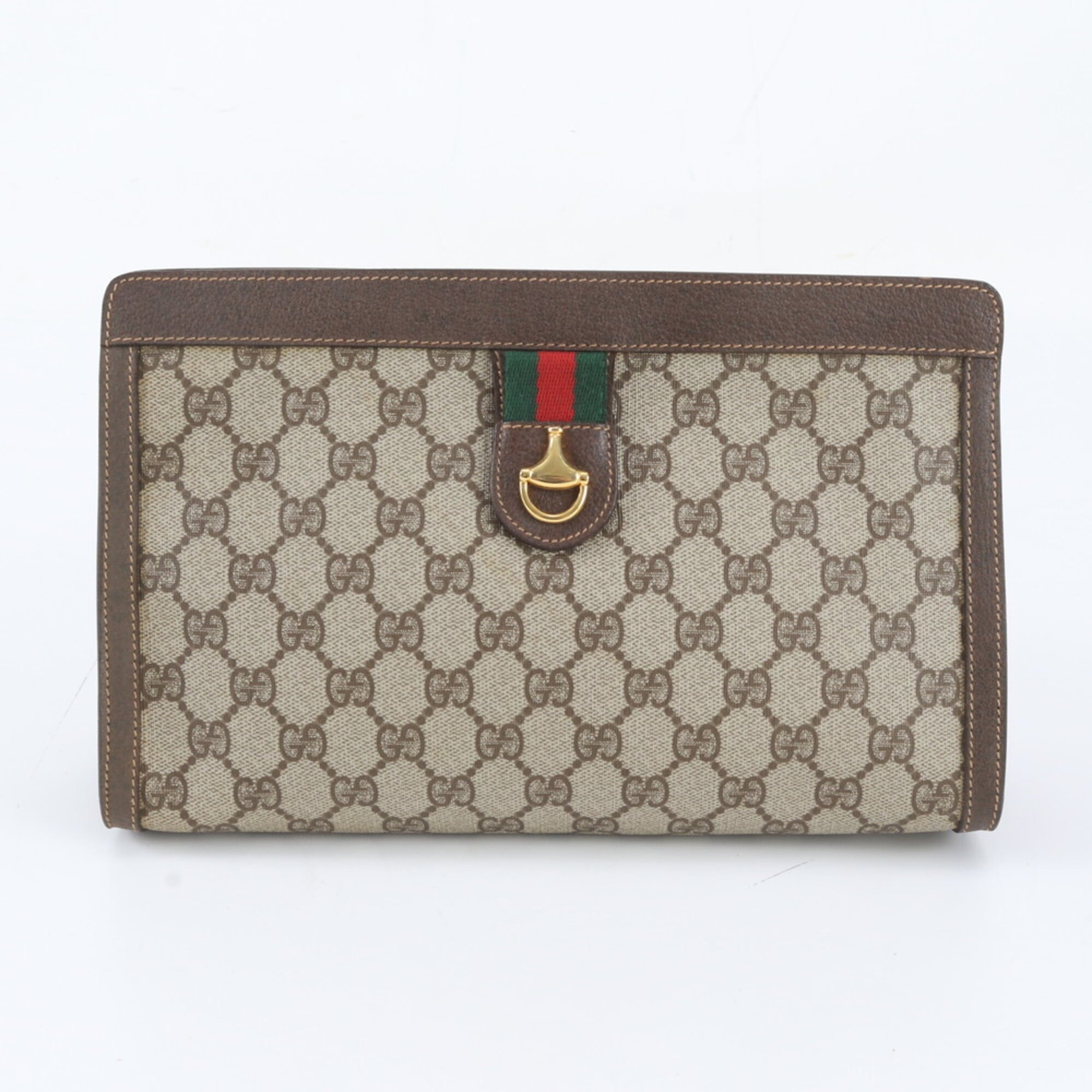 Gucci Beige Coated Canvas Leather Handbag Pouch (Pre-Owned)