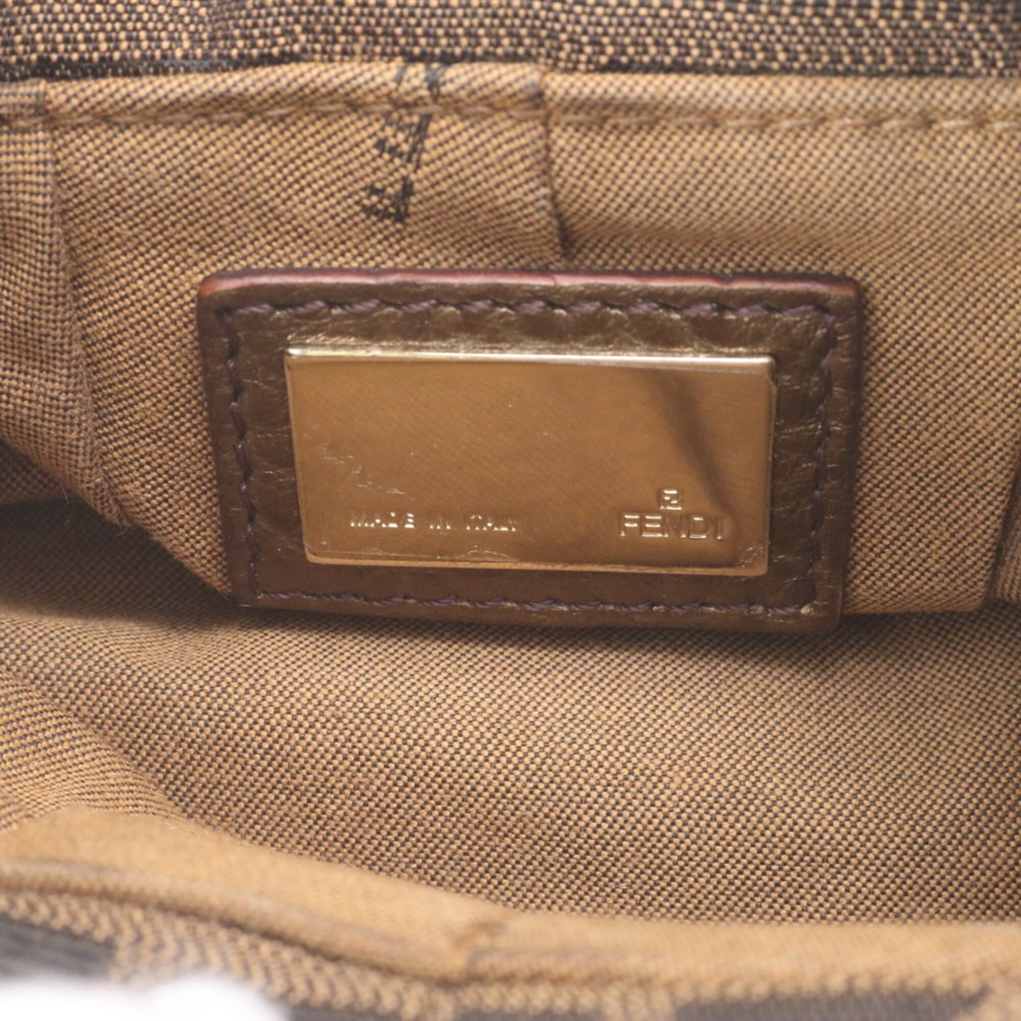 Fendi Brown Leather Canvas Handbag (Pre-Owned)