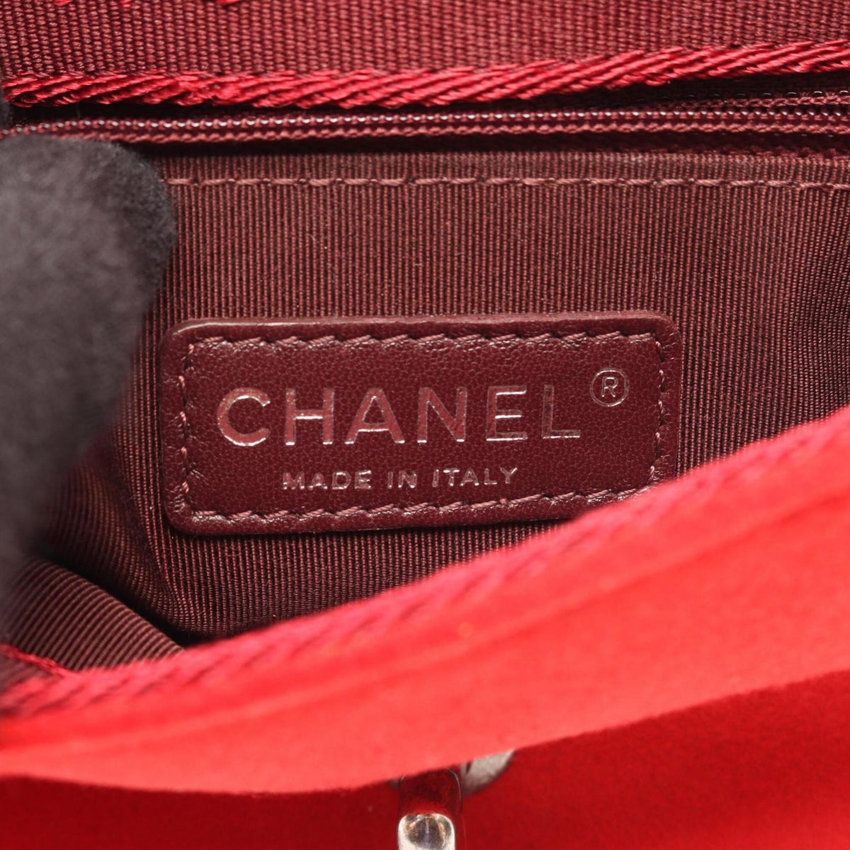 Chanel Red Color Leather Wool Handbag Shoulder Bag (Pre-Owned)