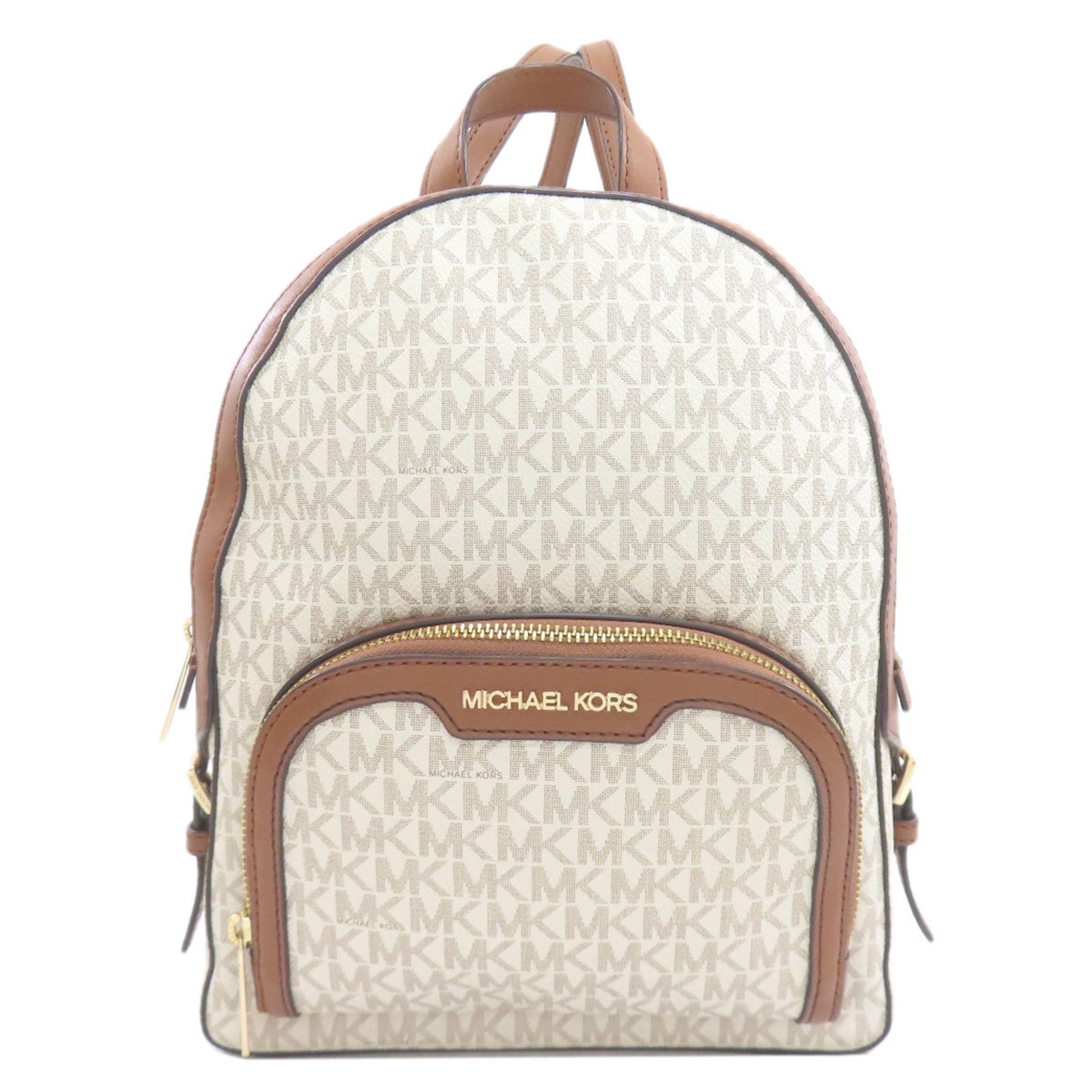 Michael Kors Brown White Leather Pvc Backpack (Pre-Owned)