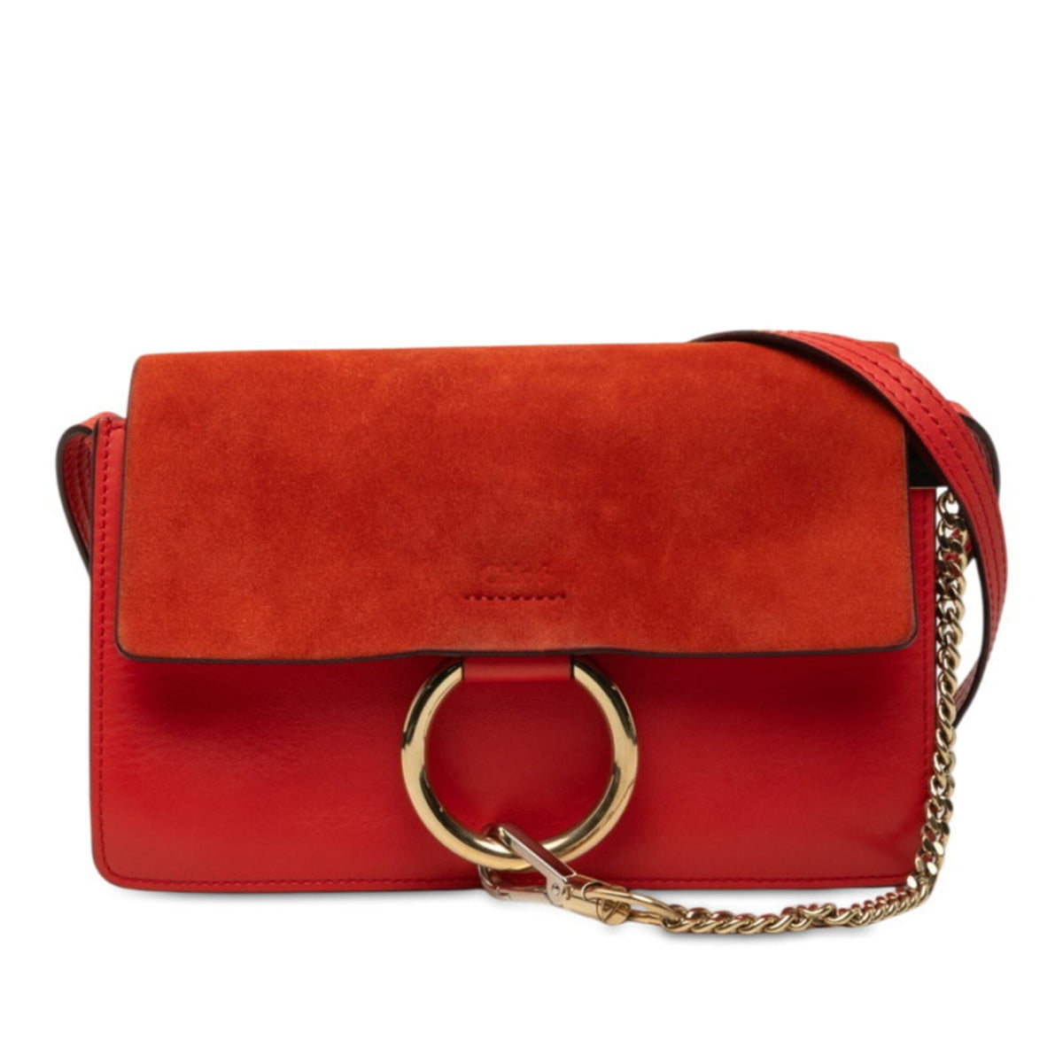 Chloé Red Color Leather Suede Shoulder Bag (Pre-Owned)