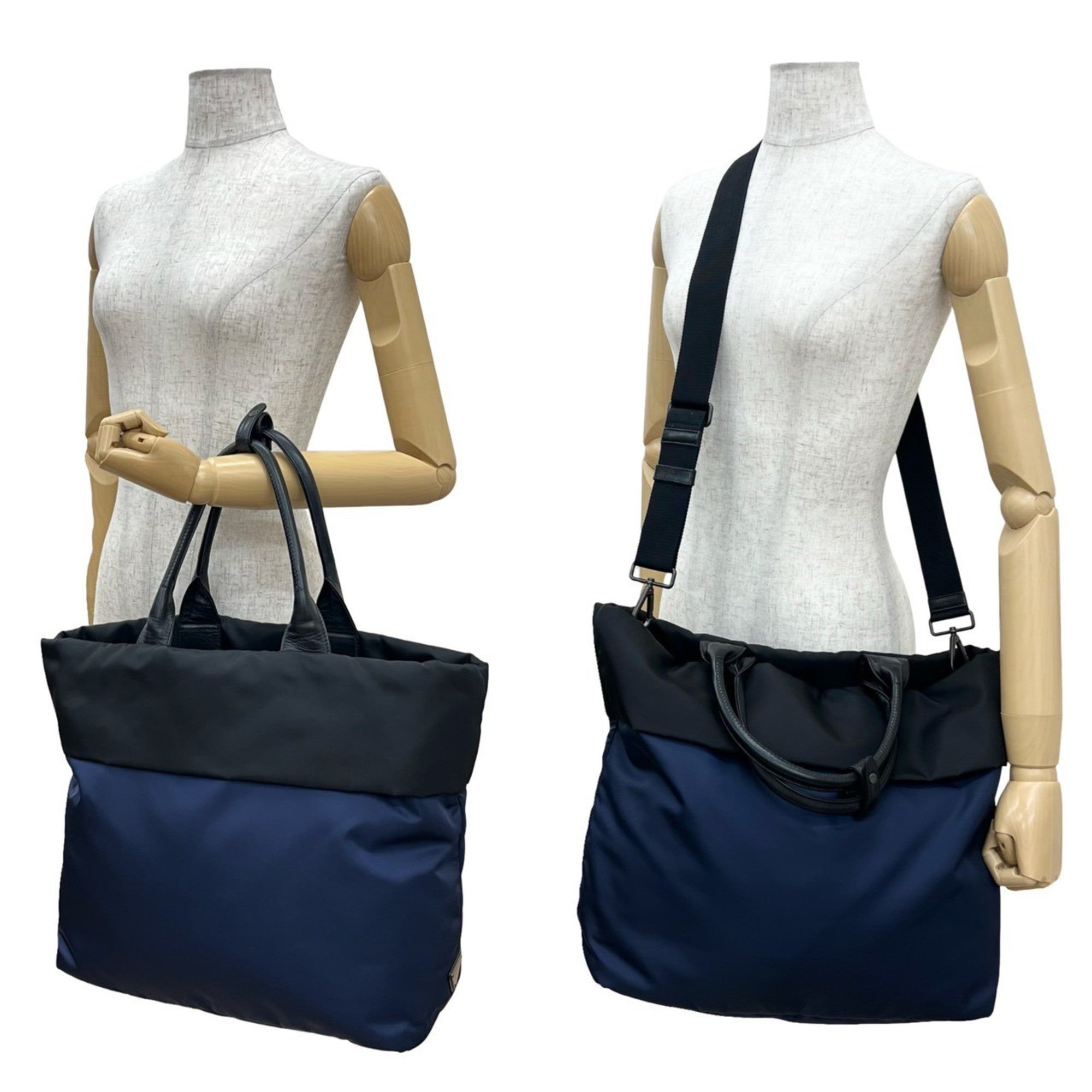 Prada Black Navy Nylon Leather Handbag Shoulder Bag Tote Bag (Pre-Owned)
