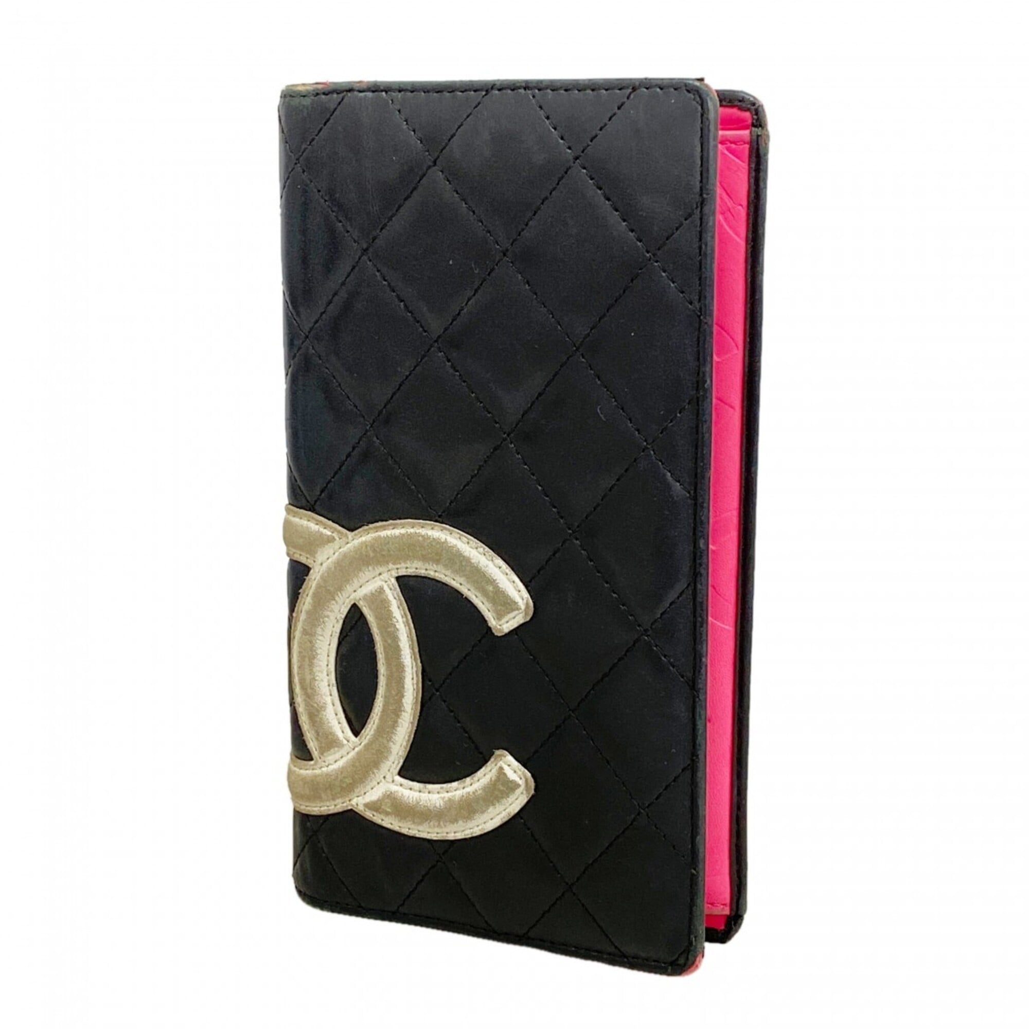 Chanel Black White Leather Long Wallet (Bi-Fold) (Pre-Owned)