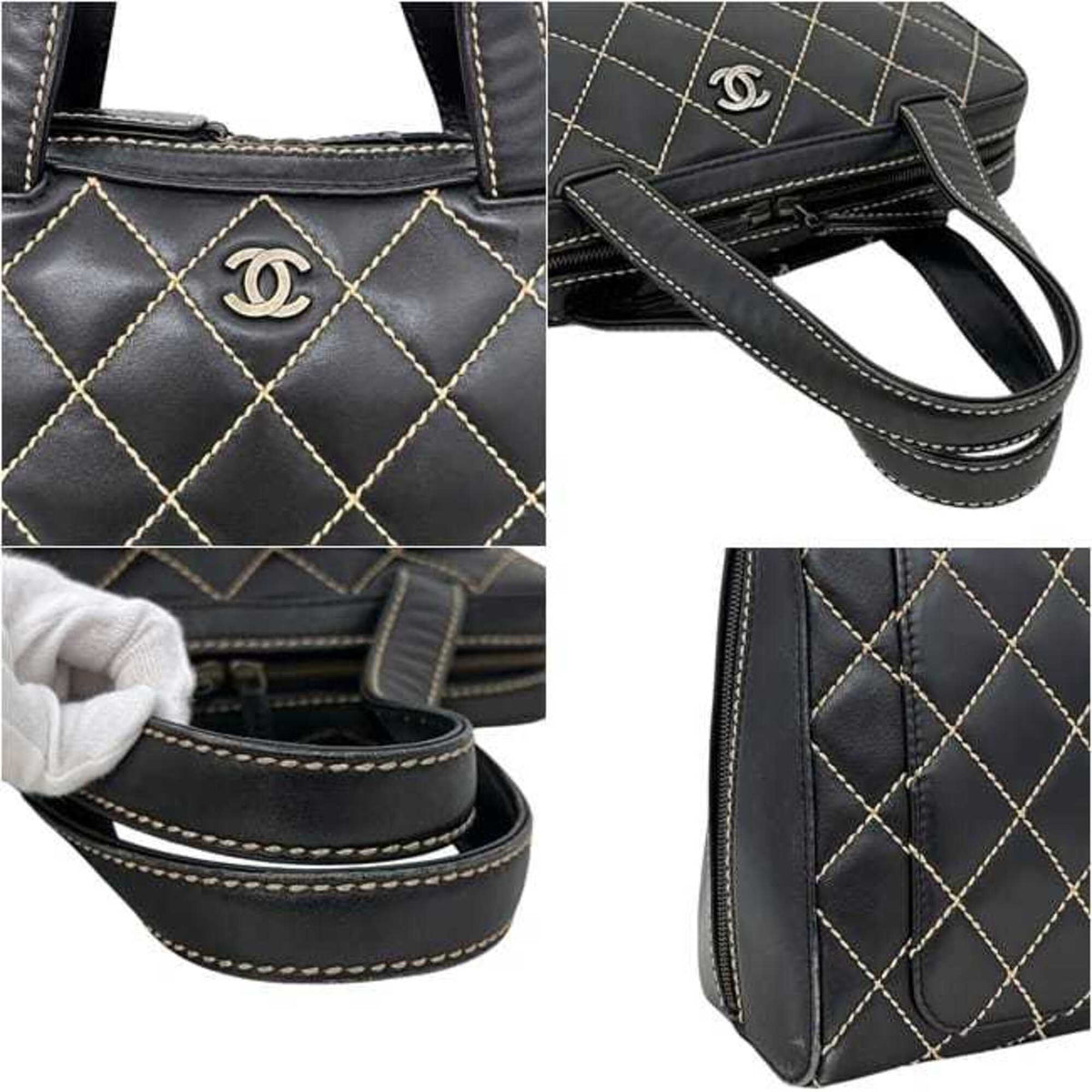 Chanel Black Leather Handbag Tote Bag (Pre-Owned)