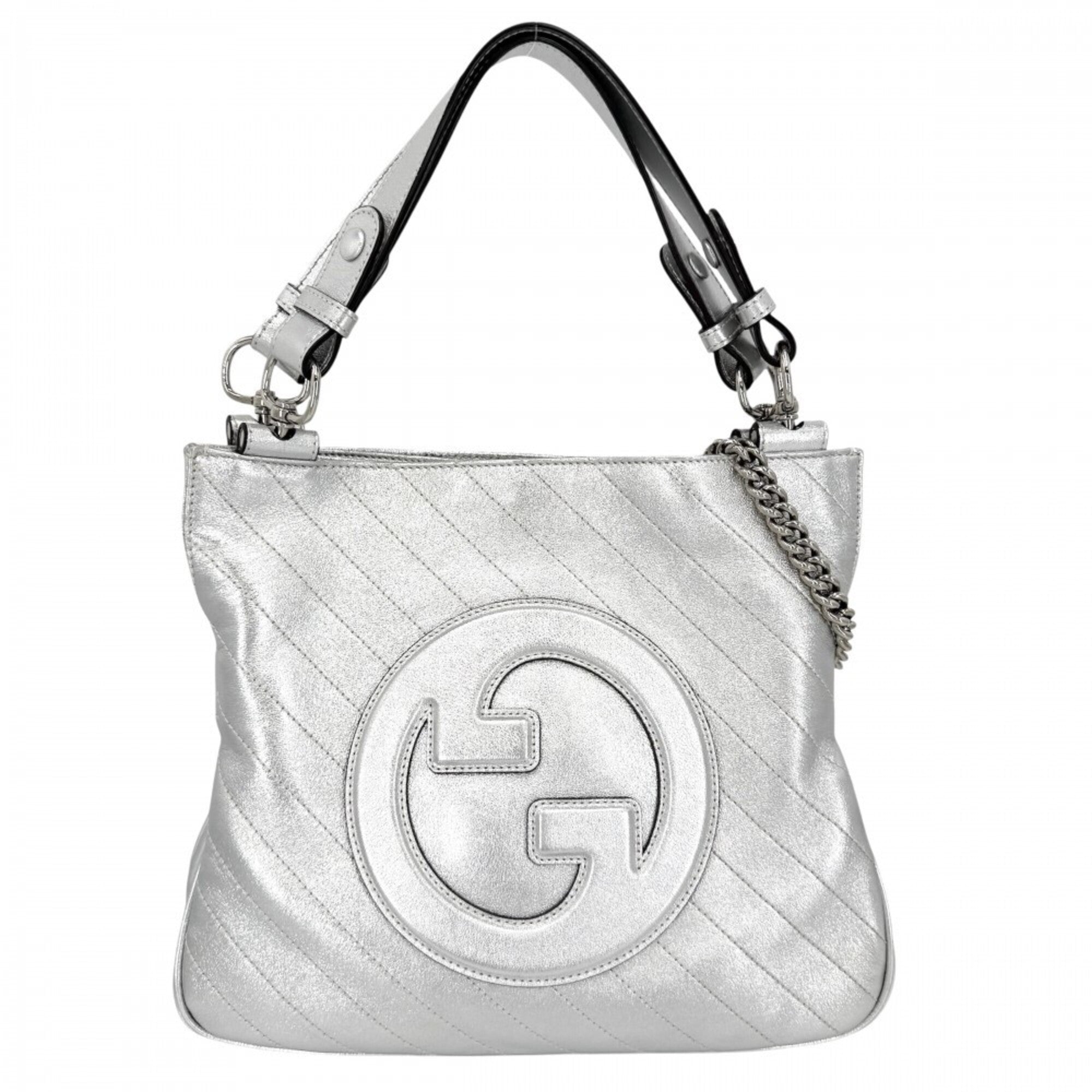 Gucci Metallic Silver Leather Handbag Shoulder Bag (Pre-Owned)