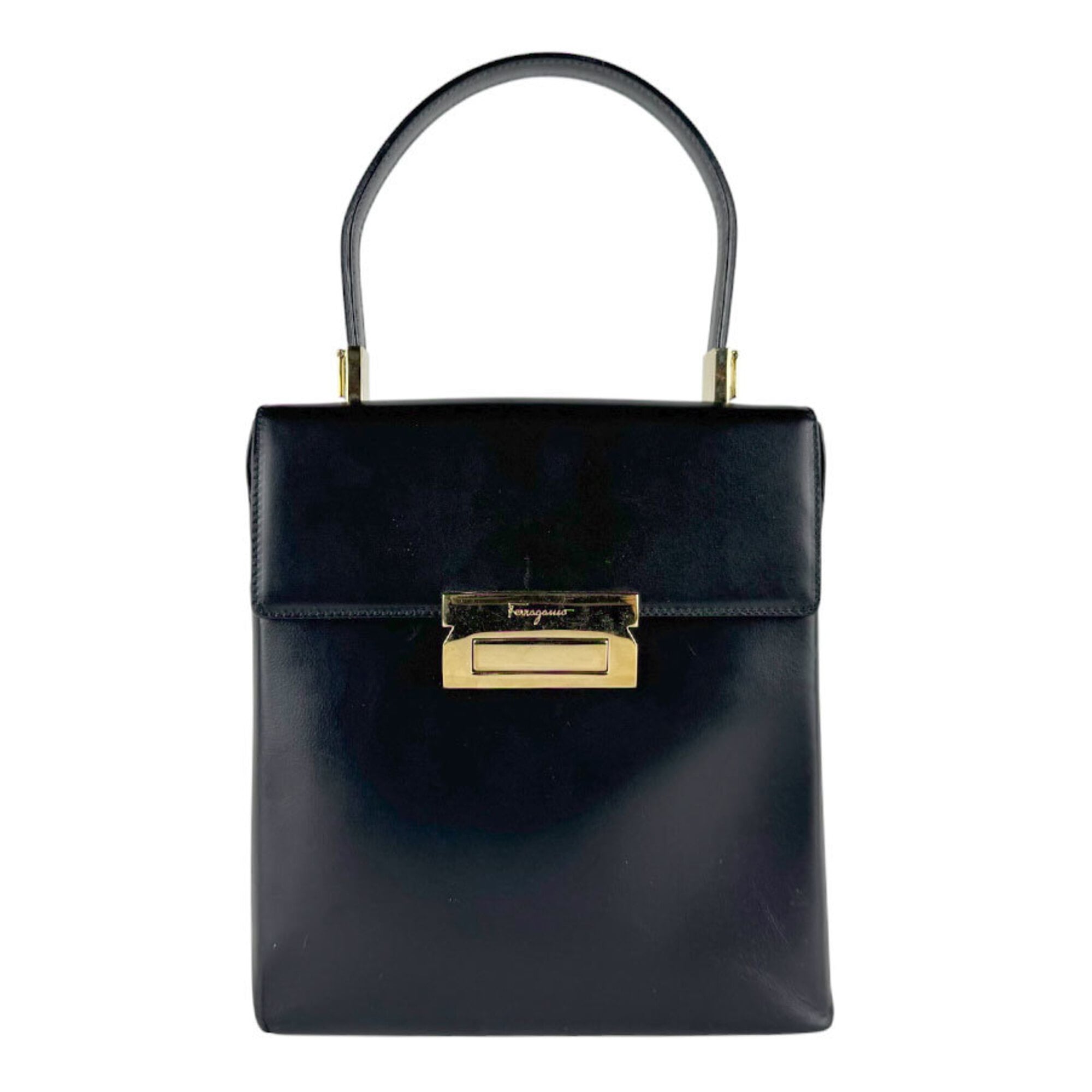 Salvatore Ferragamo Black Leather Handbag Shoulder Bag (Pre-Owned)