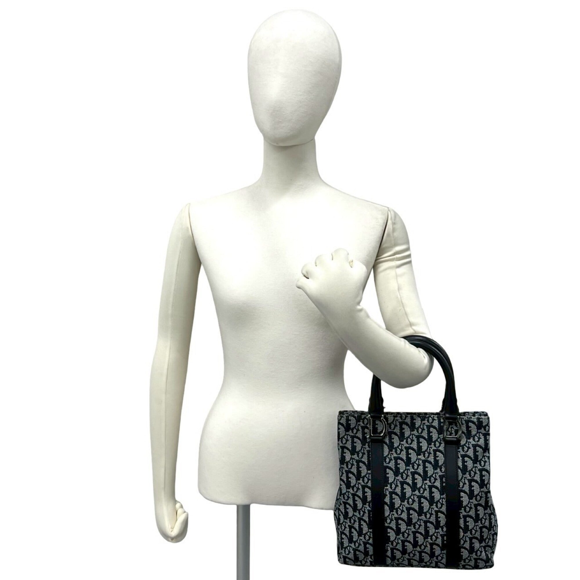 Christian Dior Black Canvas Leather Handbag Tote Bag (Pre-Owned)