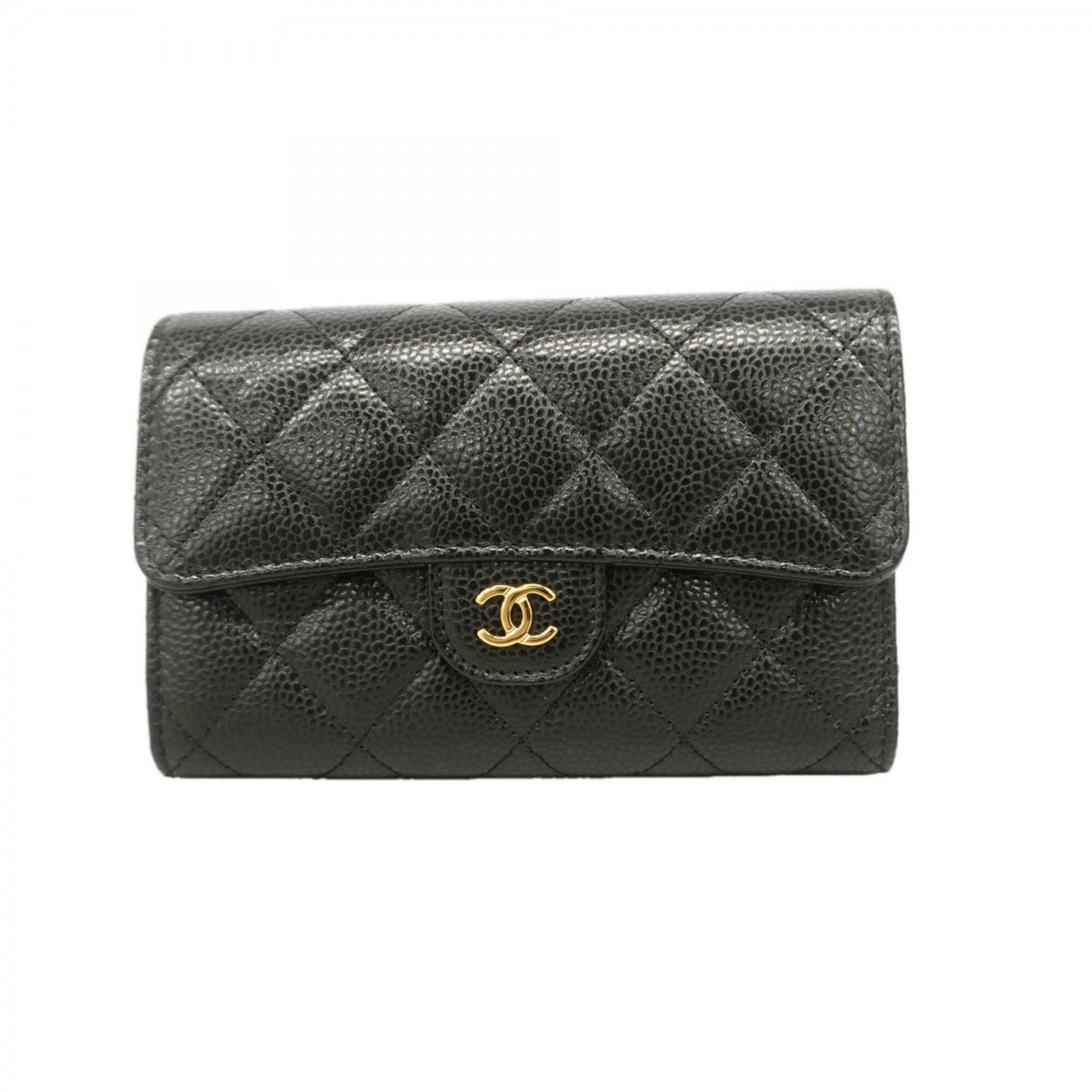 Chanel Black Grained Calfskin Wallet (Tri-Fold) (Pre-Owned)