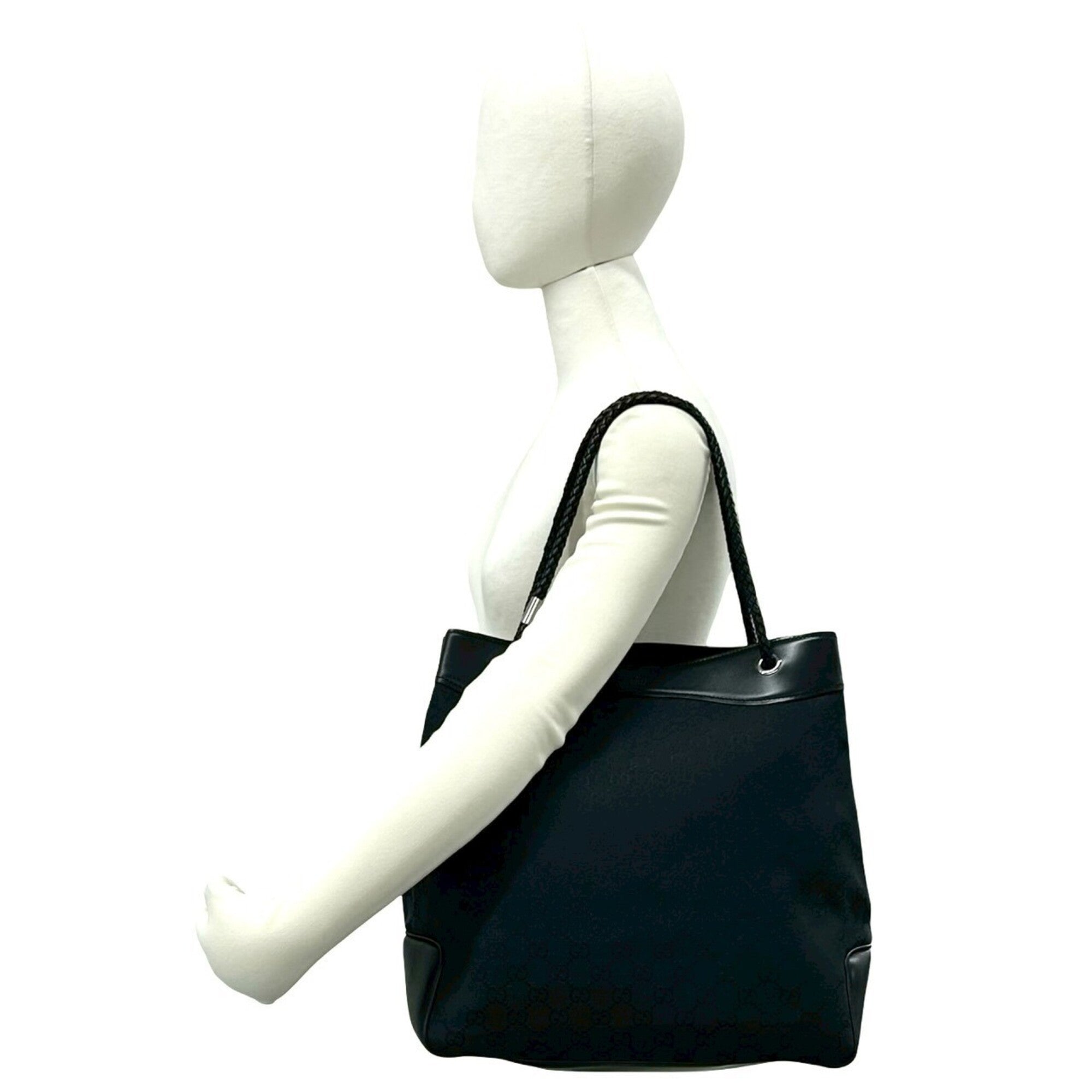 Gucci Black Canvas Leather Handbag Shoulder Bag Tote Bag (Pre-Owned)